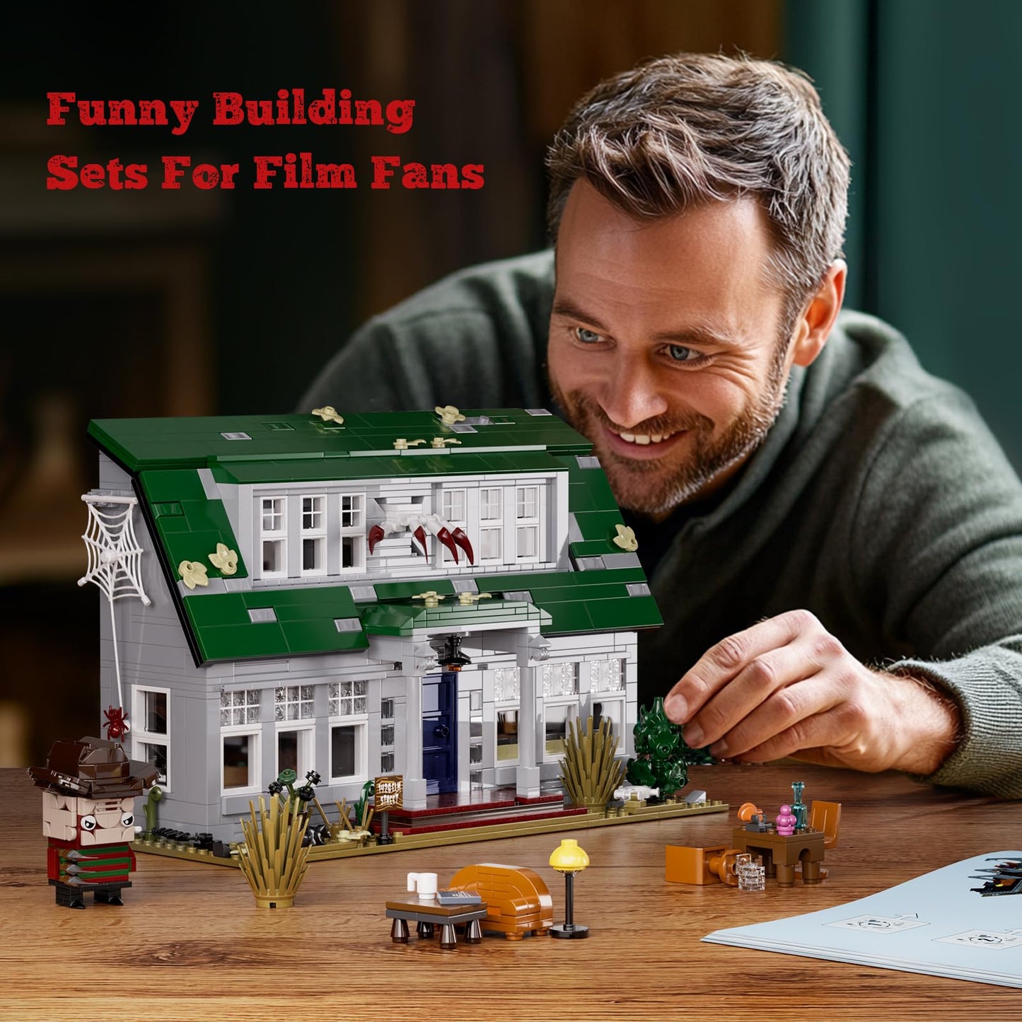GIKCFSTBLA Halloween Nightmare Building House Set – 1099-Piece LED Haunted House & Freddy Figure