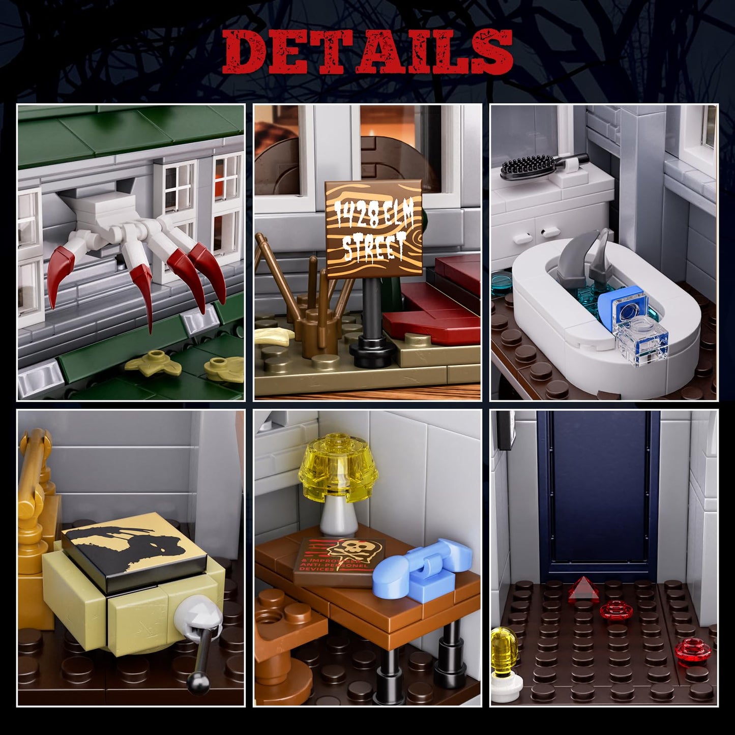 GIKCFSTBLA Halloween Nightmare Building House Set – 1099-Piece LED Haunted House & Freddy Figure