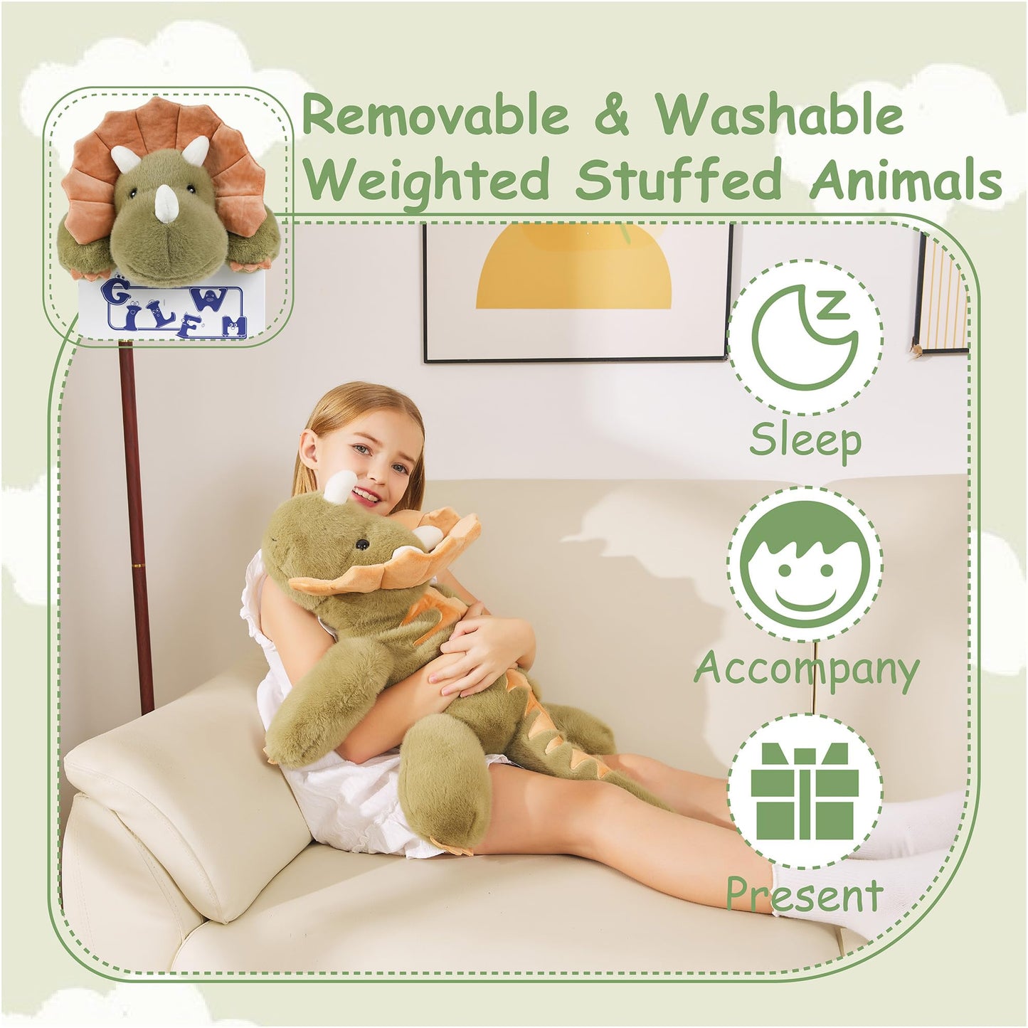 GILFWM Weighted Dinosaur Plush – 26.8 inch Pillow, 5 lb, Washable