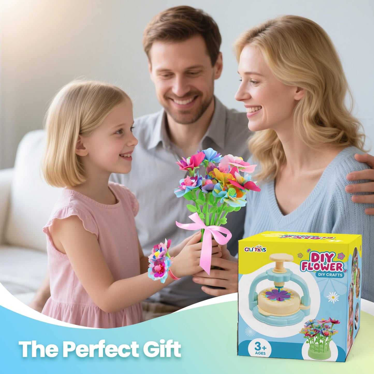 GILI Flower Craft Kit for Kids 4-8 – DIY Fabric Bouquet, No Glue, 32+ Flowers, Reusable STEM Gift