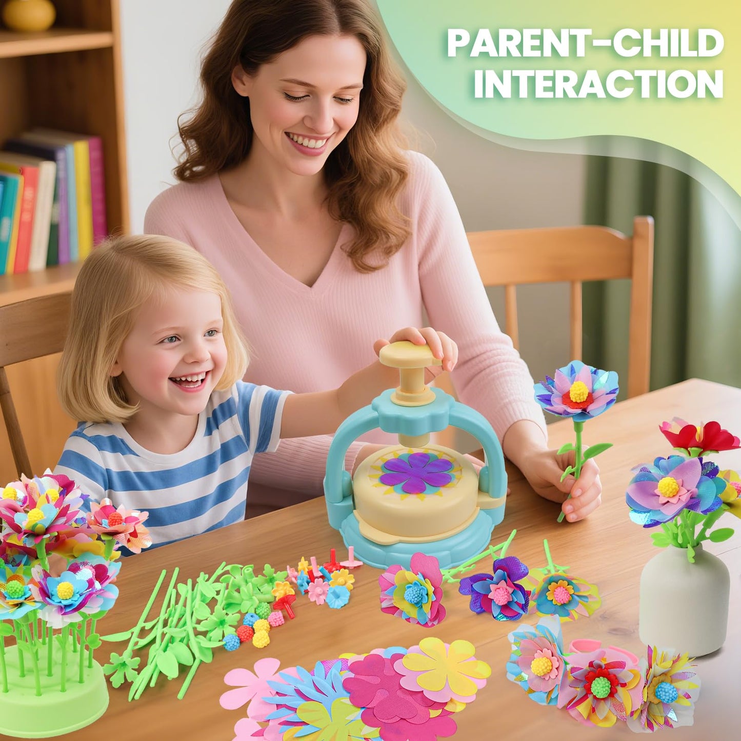 GILI Flower Craft Kit for Kids 4-8 – DIY Fabric Bouquet, No Glue, 32+ Flowers, Reusable STEM Gift
