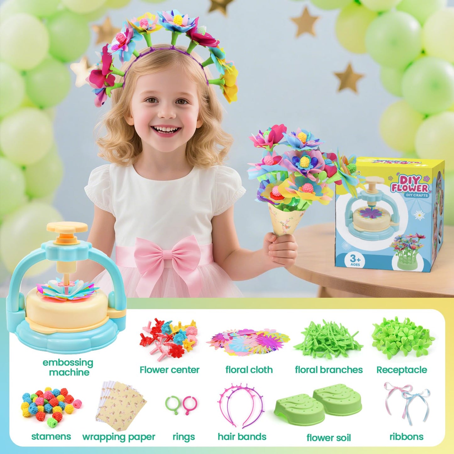 GILI Flower Craft Kit for Kids 4-8 – DIY Fabric Bouquet, No Glue, 32+ Flowers, Reusable STEM Gift