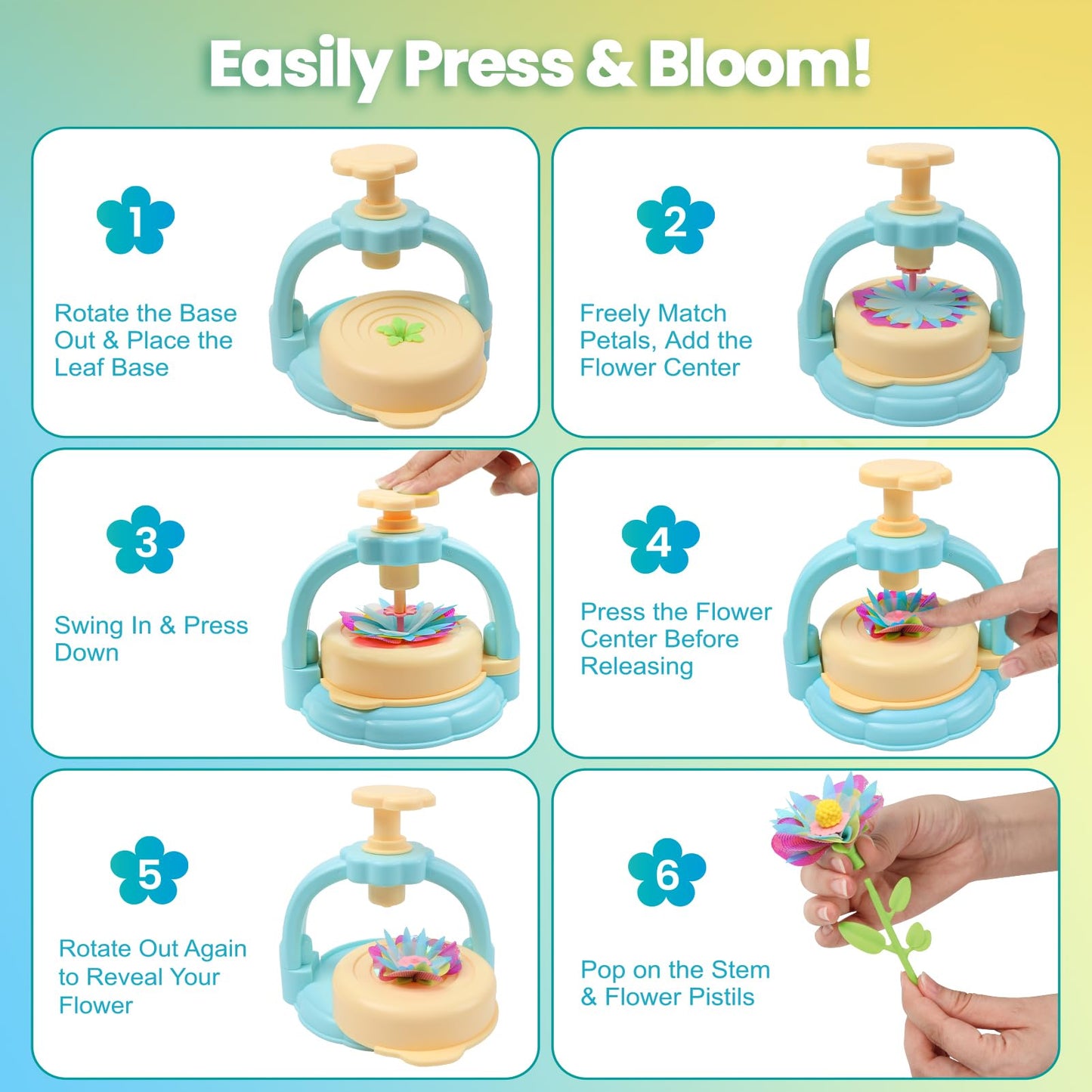 GILI Flower Craft Kit for Kids 4-8 – DIY Fabric Bouquet, No Glue, 32+ Flowers, Reusable STEM Gift