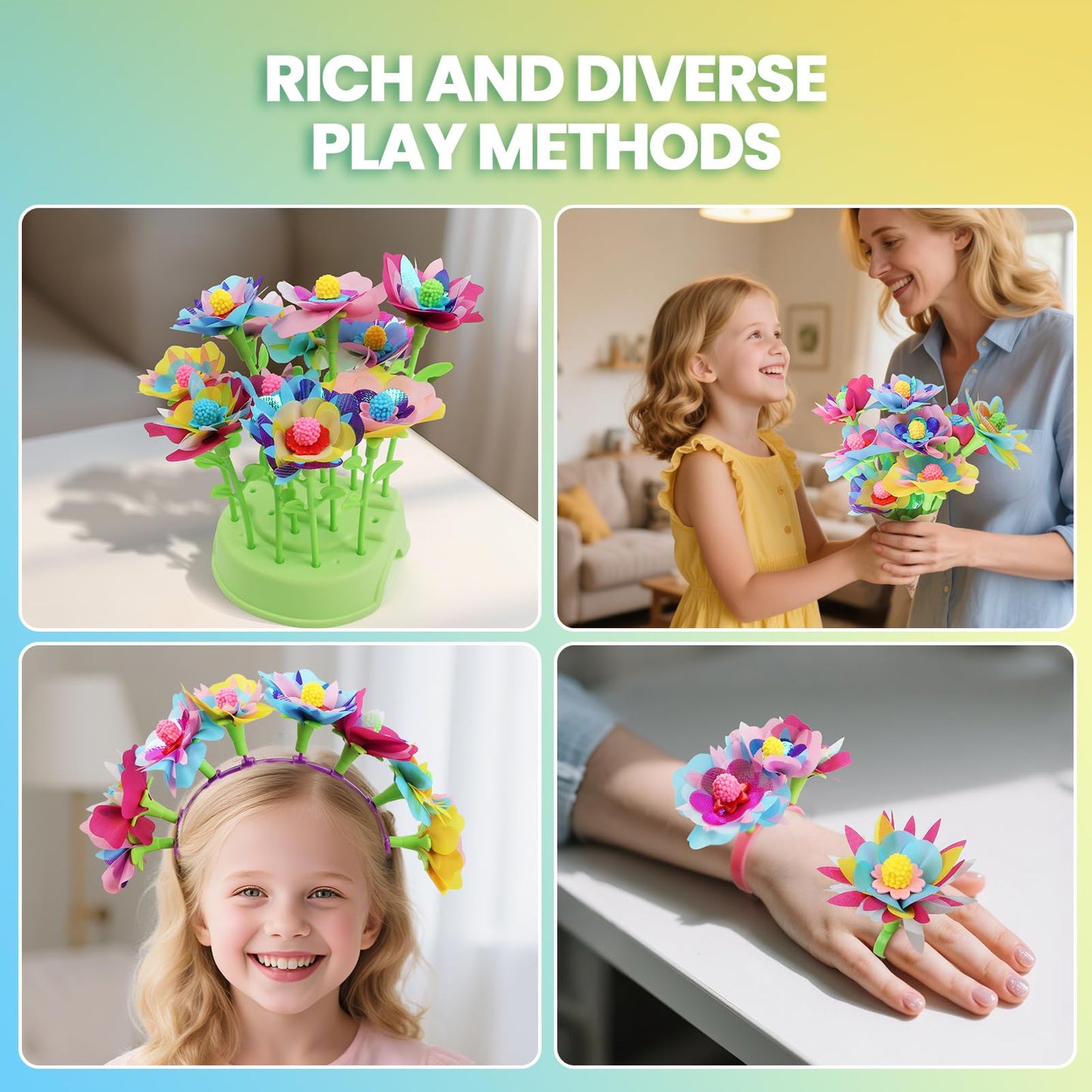 GILI Flower Craft Kit for Kids 4-8 – DIY Fabric Bouquet, No Glue, 32+ Flowers, Reusable STEM Gift