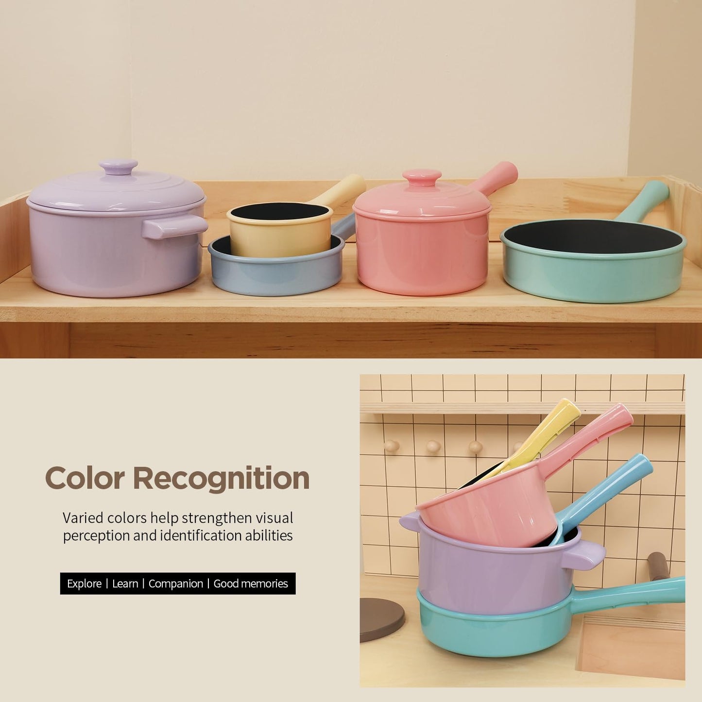 GILOBABY Kids Play Kitchen Accessories – 22-Piece Pots, Pans & Utensils Set for Toddlers 1-3 (Pink)