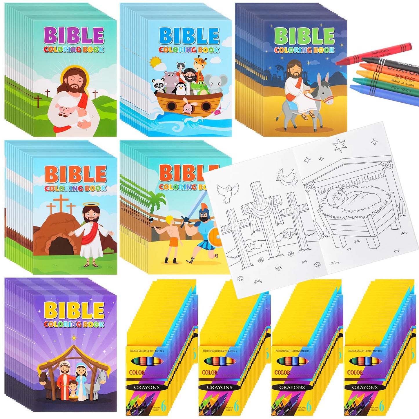 Gilprop 168pcs Christian Coloring Books with Crayons – Easter Bible Story Kit