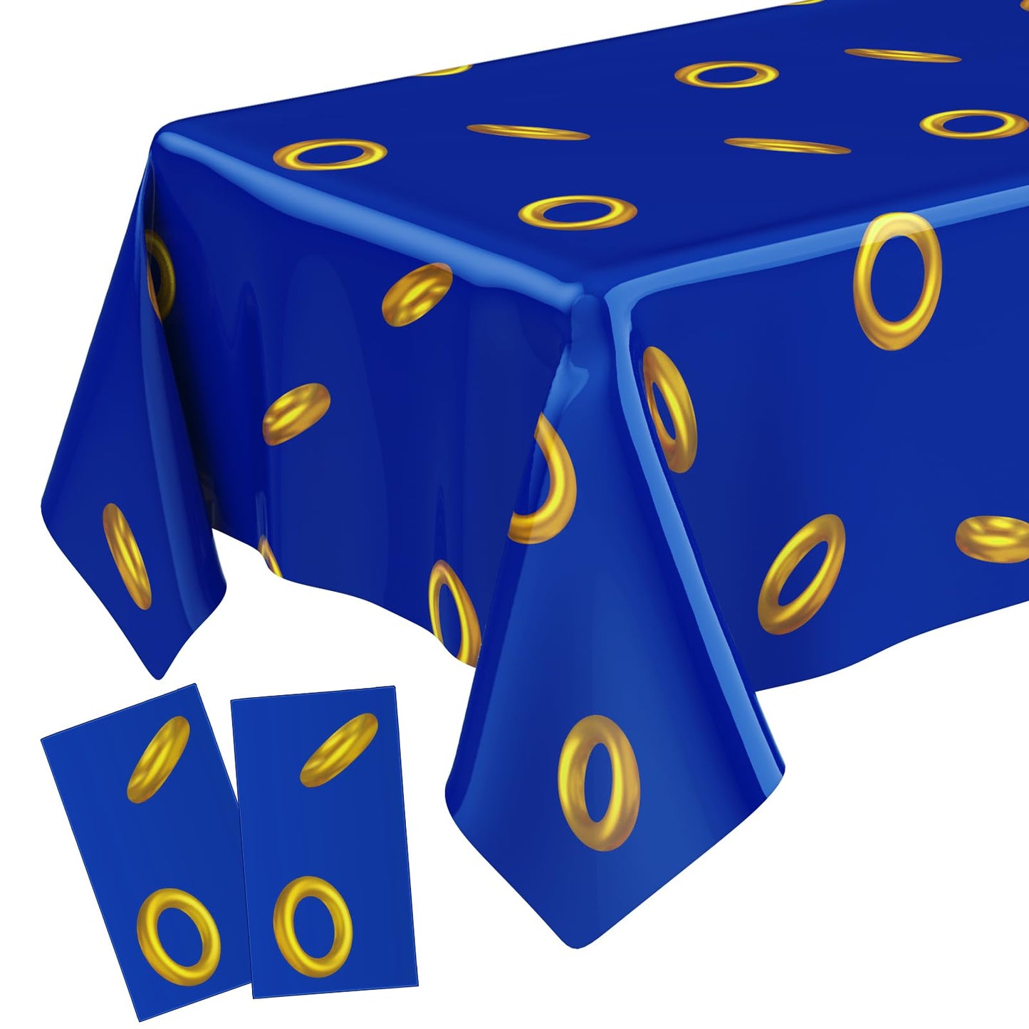 Gilprop 2 Pcs Blue Tablecloth with Gold Ring Pattern — 108 x 54 Inches (Disposable)