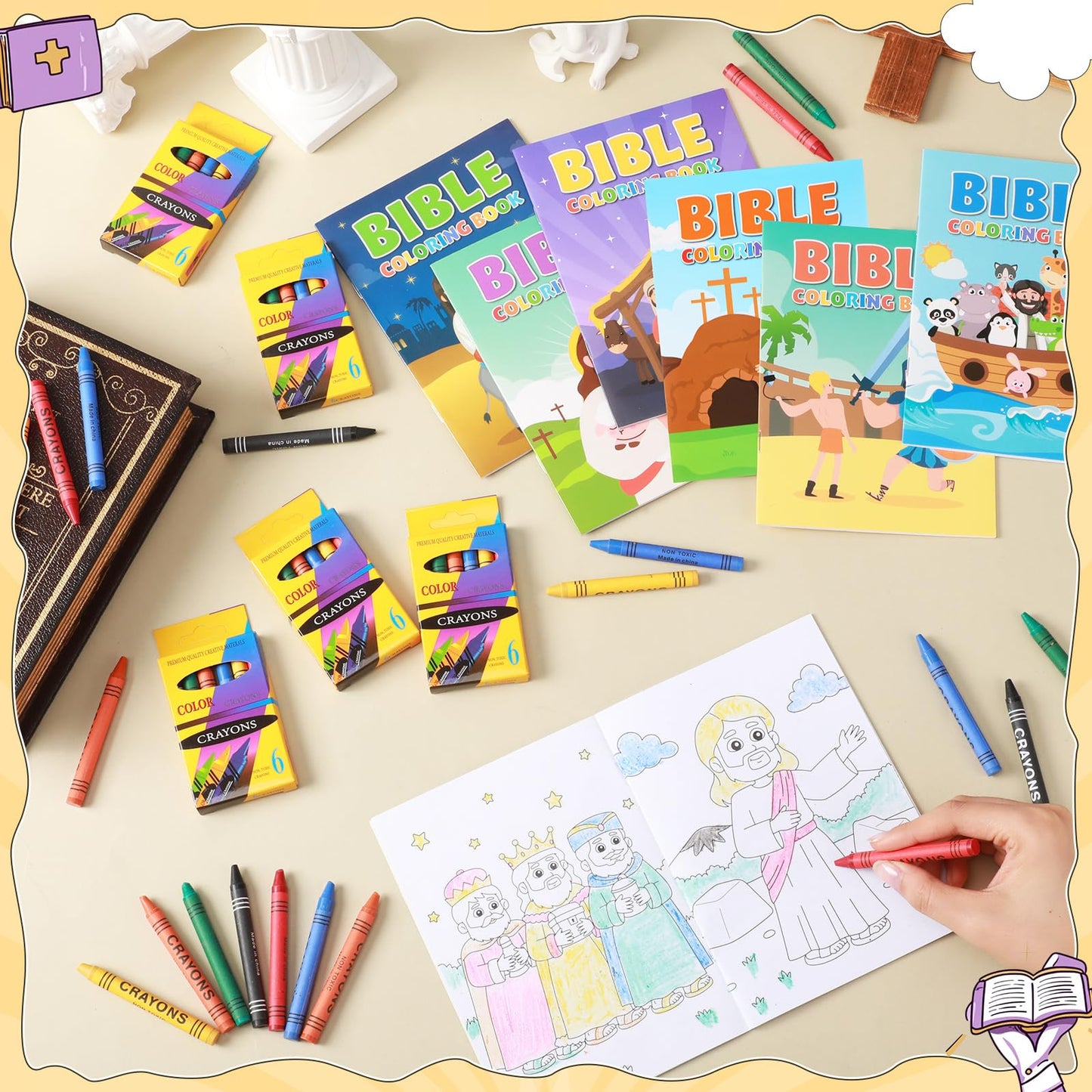 Gilprop 336pcs Christian Coloring Books with Crayons – Bible Stories for Kids