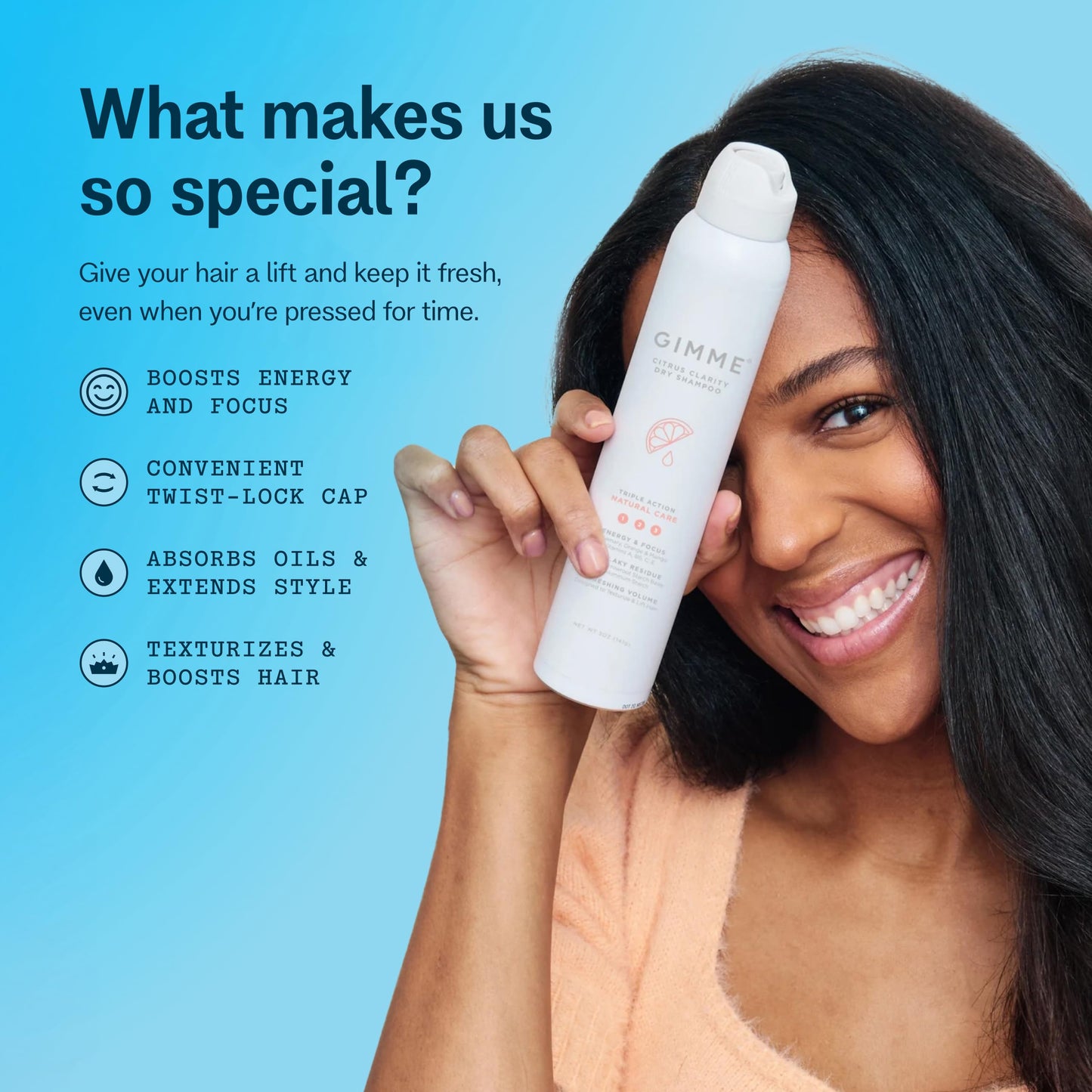 GIMME Beauty Dry Shampoo – All Hair Types (incl. Blonde) – Biotin, Aloe Vera & Keratin – UV Guard – Citrus Clarity