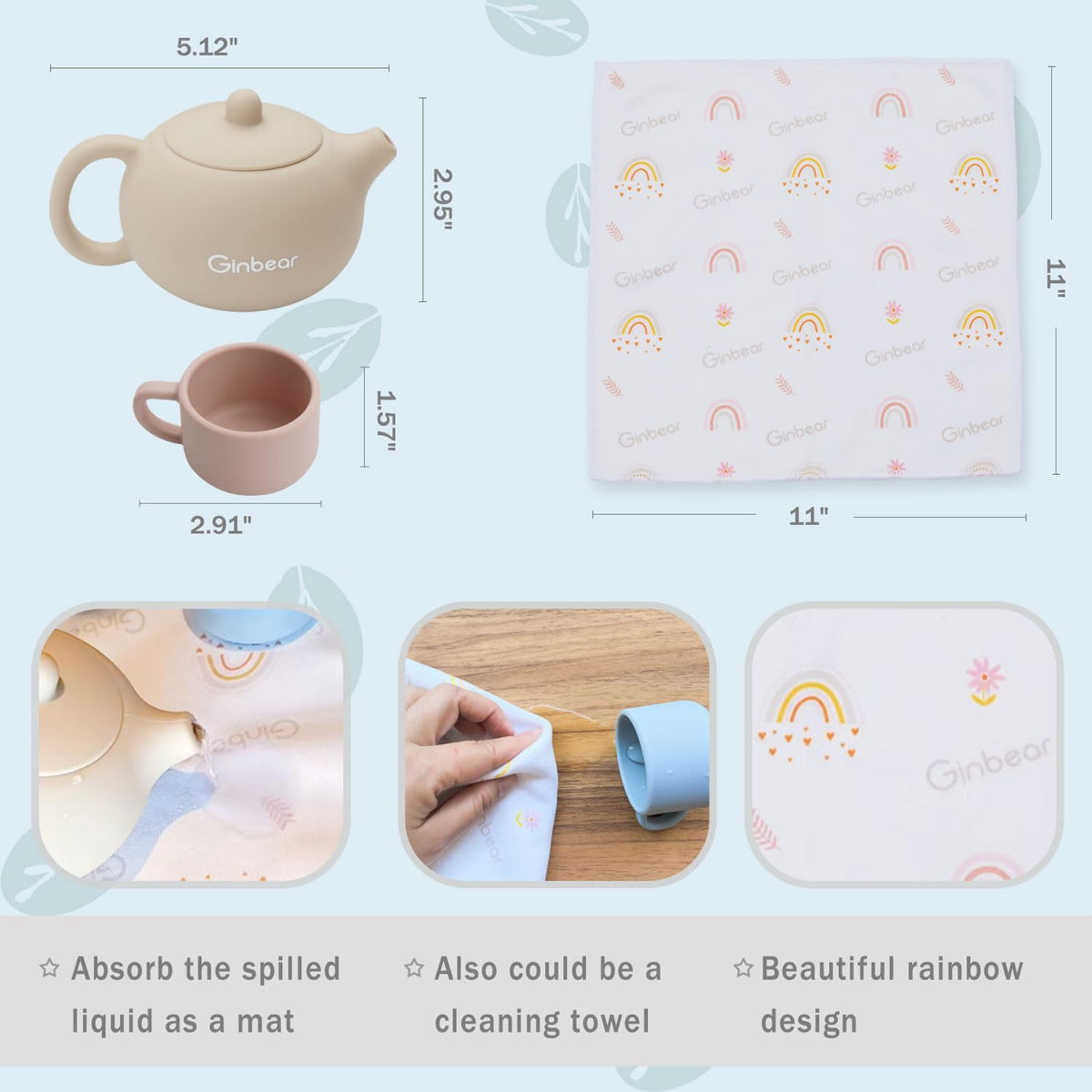 Ginbear Silicone Play Kitchen Tea Set for Toddlers – Non-Toxic & Unbreakable (Ivory, Pink, Mauve, Lilac)