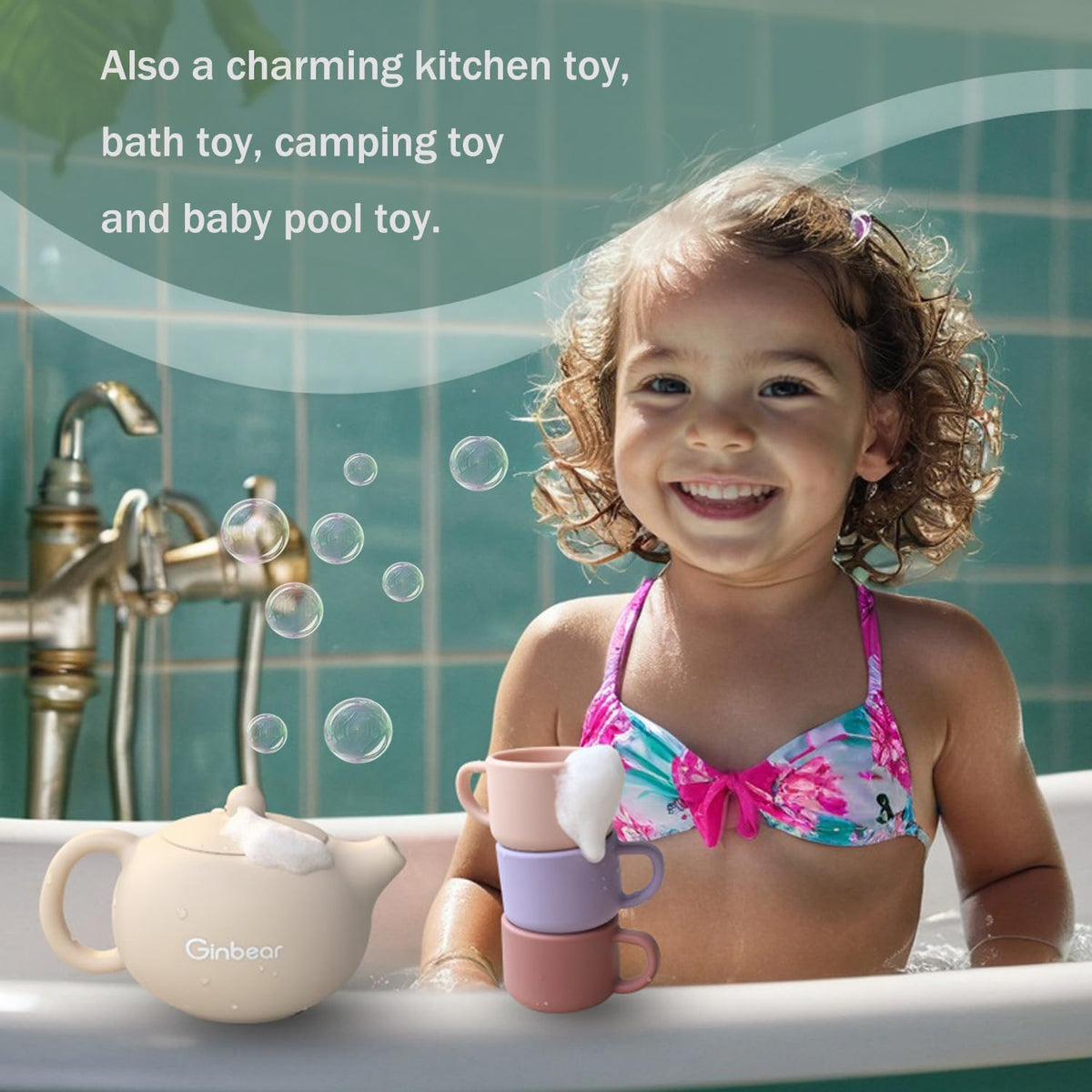 Ginbear Silicone Play Kitchen Tea Set for Toddlers – Non-Toxic & Unbreakable (Ivory, Pink, Mauve, Lilac)