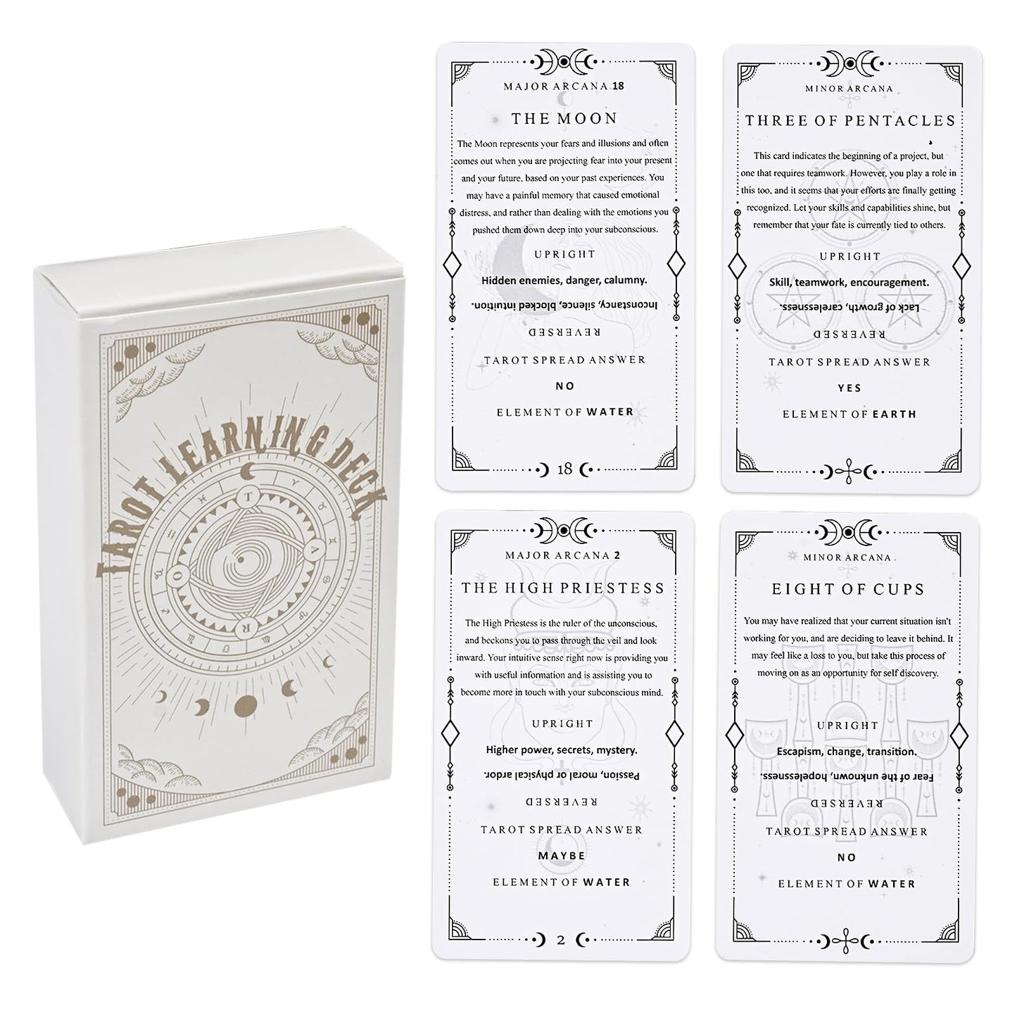 GINCEVHY 78 Clear Text Pattern Tarot Cards - Beginner Tarot Deck with Upright and Reversed Meanings