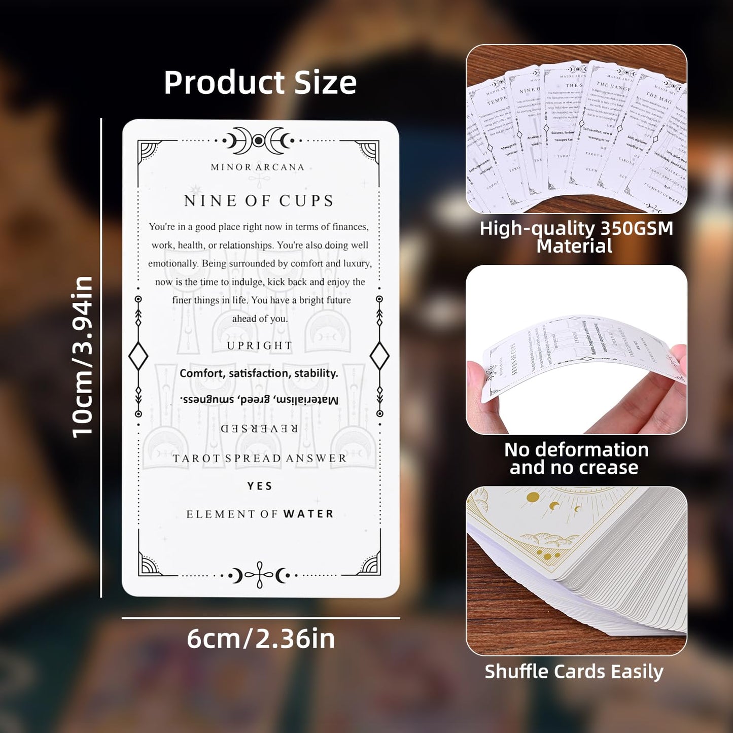 GINCEVHY 78 Clear Text Pattern Tarot Cards - Beginner Tarot Deck with Upright and Reversed Meanings