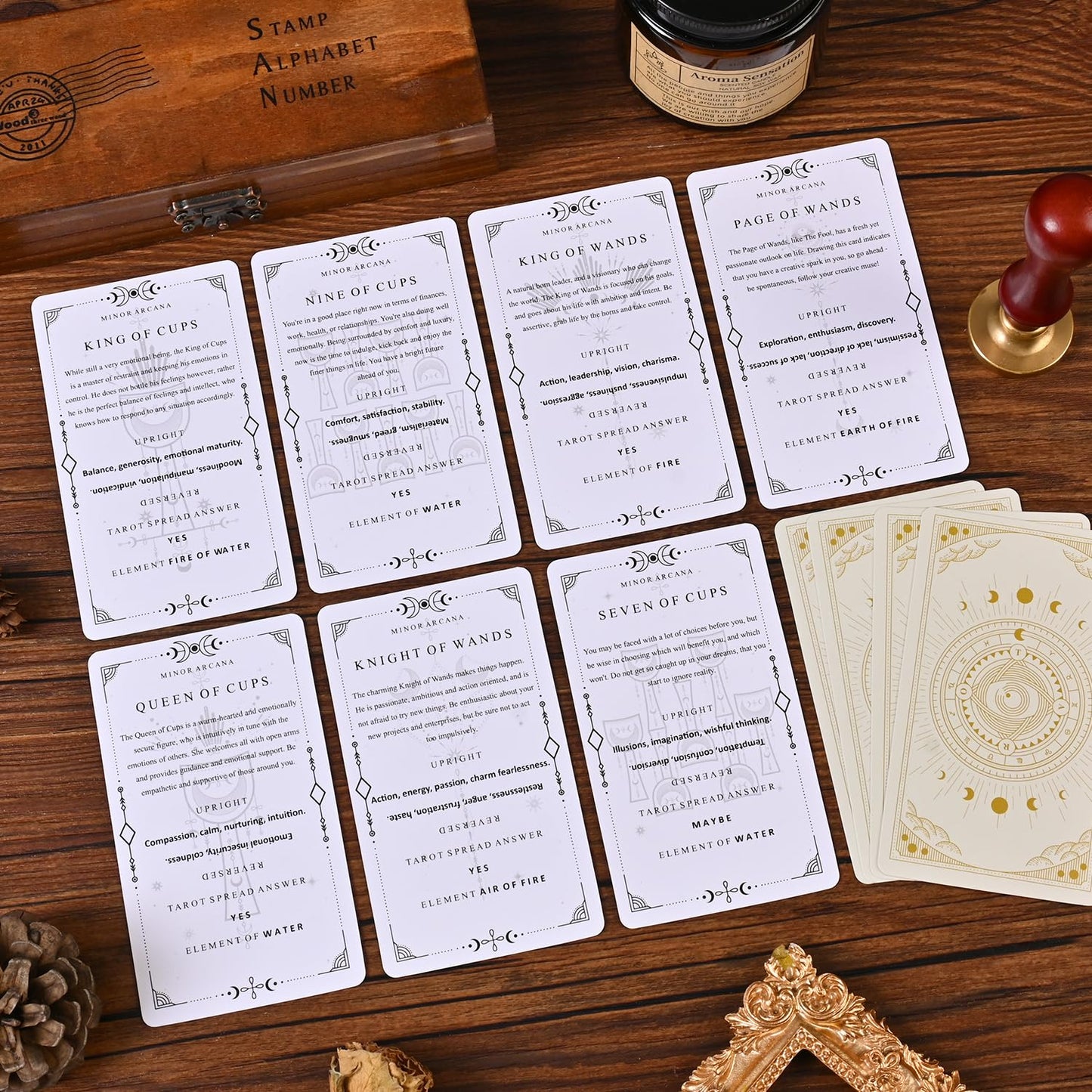 GINCEVHY 78 Clear Text Pattern Tarot Cards - Beginner Tarot Deck with Upright and Reversed Meanings