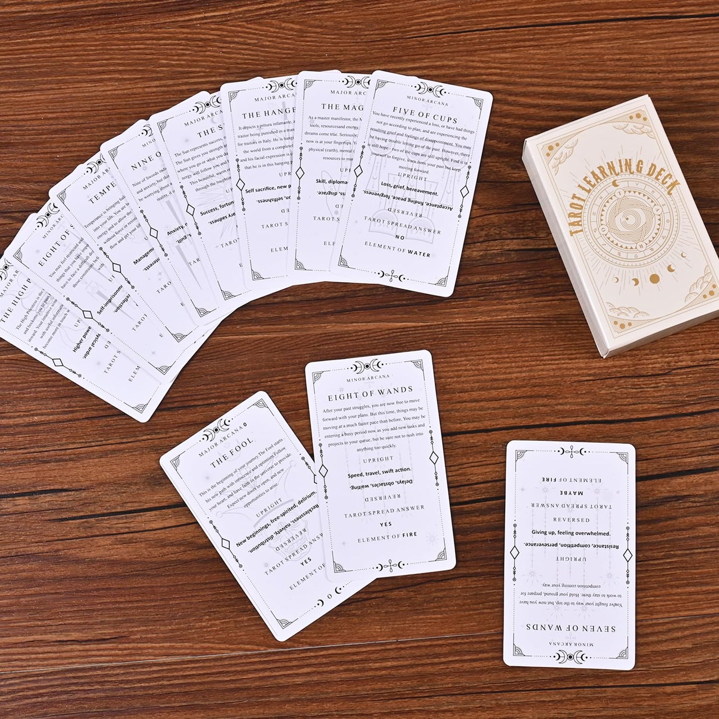 GINCEVHY 78 Clear Text Pattern Tarot Cards - Beginner Tarot Deck with Upright and Reversed Meanings
