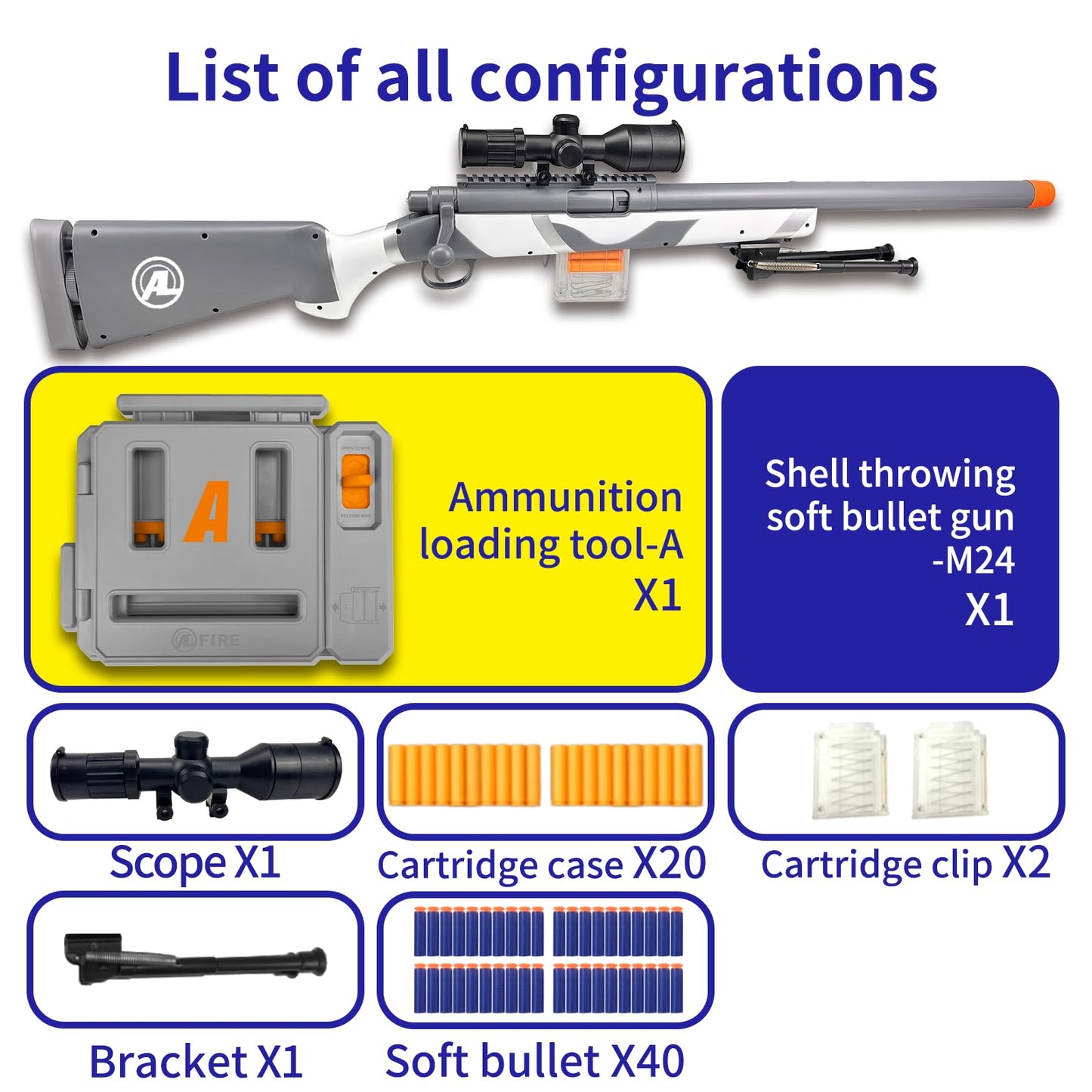 Gincho M24 Soft Bullet Blaster – Realistic Bolt-Action, Empty Shell Eject, 40 Darts, 2 Magazines