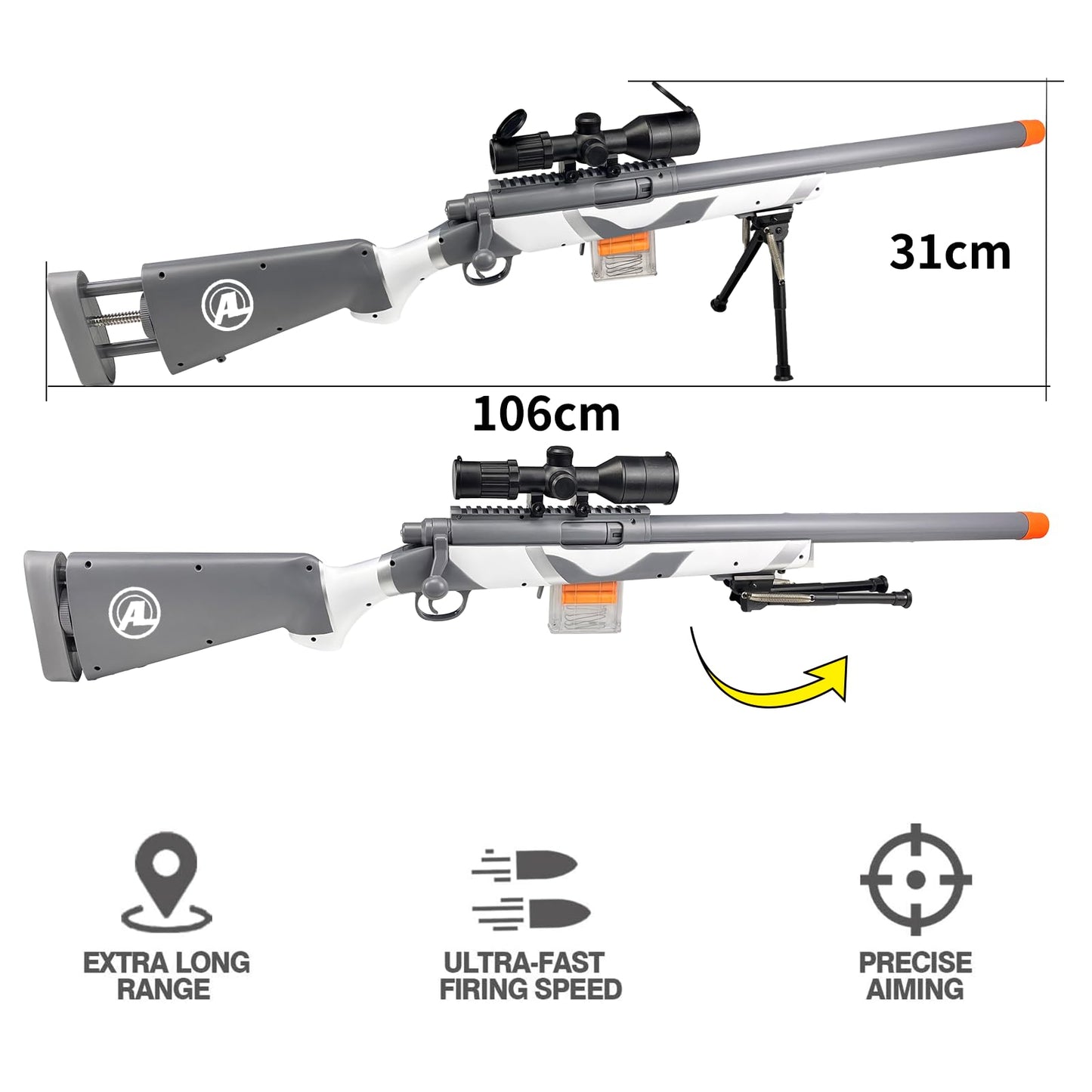 Gincho M24 Soft Bullet Blaster – Realistic Bolt-Action, Empty Shell Eject, 40 Darts, 2 Magazines