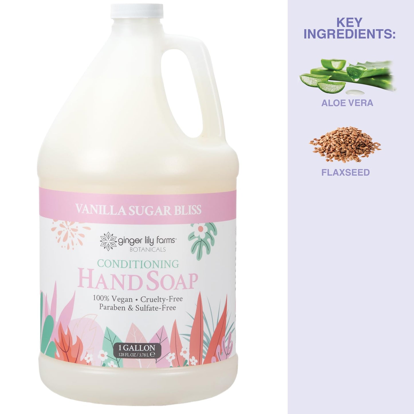 Ginger Lily Farms Botanicals Conditioning Hand Soap Refill – Vanilla Sugar Bliss, 1 Gal (128 oz), Vegan & Cruelty-Free