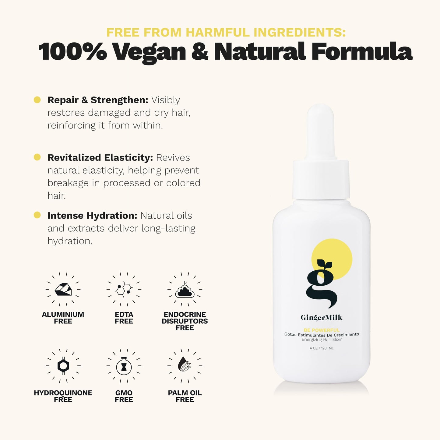 Ginger Root Extract | Growth-Stimulating Drops & Hair Loss Control | Be Powerful Serum (4 oz)