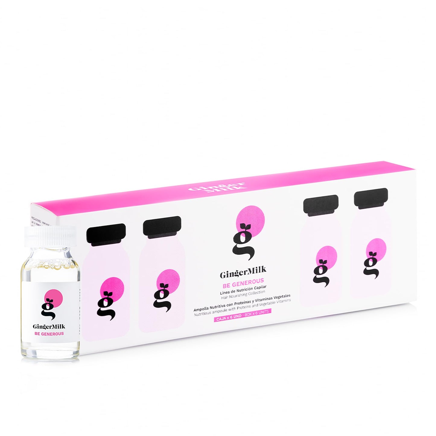 Ginger Milk Nutritive Hair Treatment Ampoule with Proteins and Pro-Vitamin B5 | BE GENEROUS (Pack 6 x 0.5 fl oz)