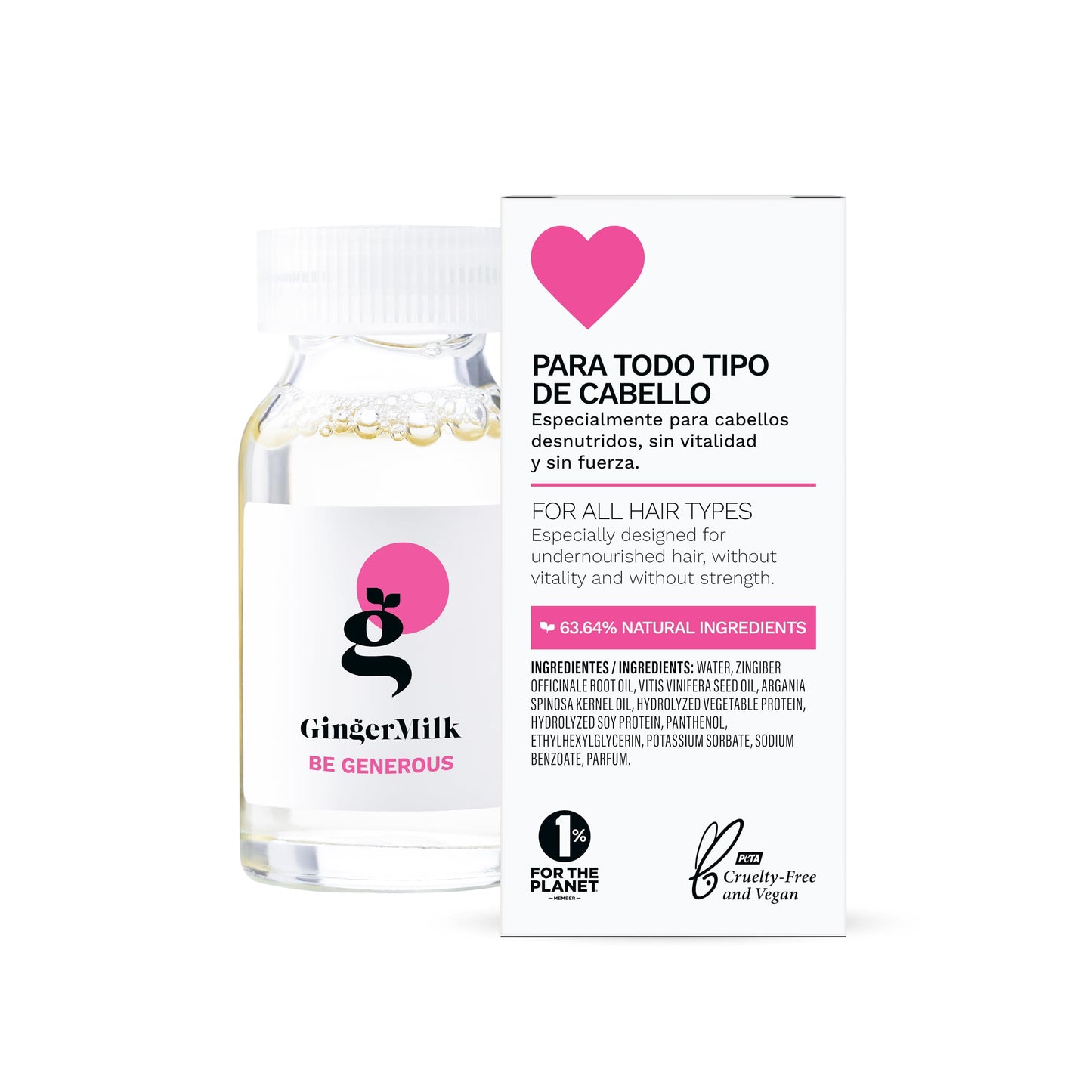 Ginger Milk Nutritive Hair Treatment Ampoule with Proteins and Pro-Vitamin B5 | BE GENEROUS (Pack 6 x 0.5 fl oz)