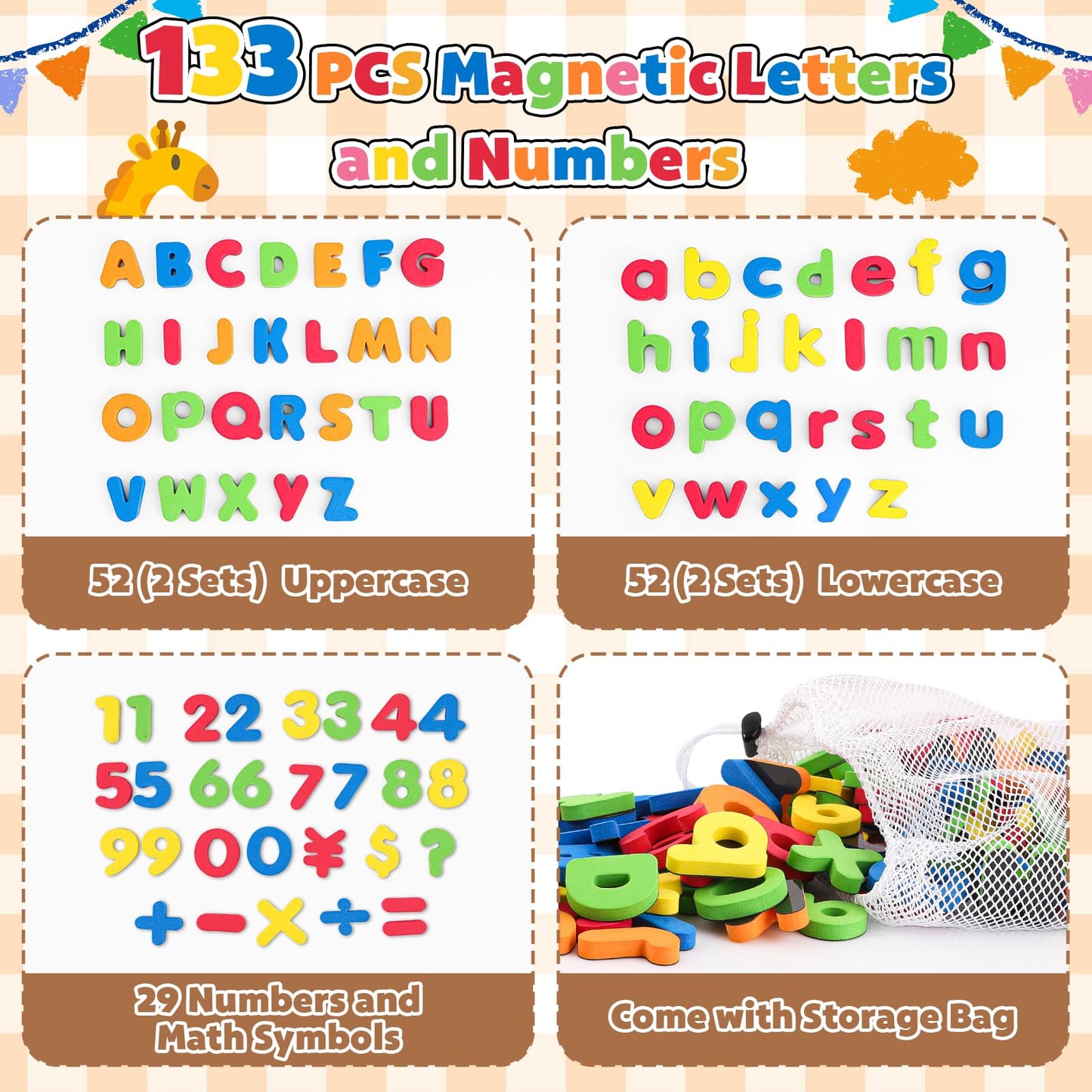GINMIC Magnetic Letters and Numbers with Magnet Board | Alphabet & Math Symbols