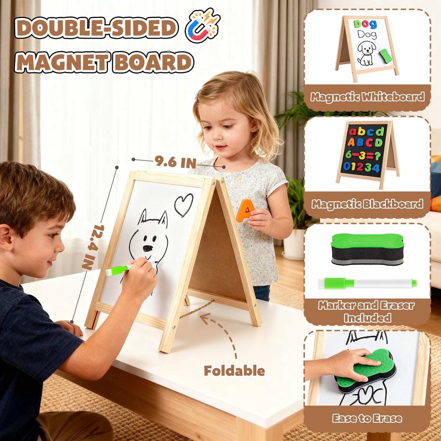 GINMIC Magnetic Letters and Numbers with Magnet Board | Alphabet & Math Symbols