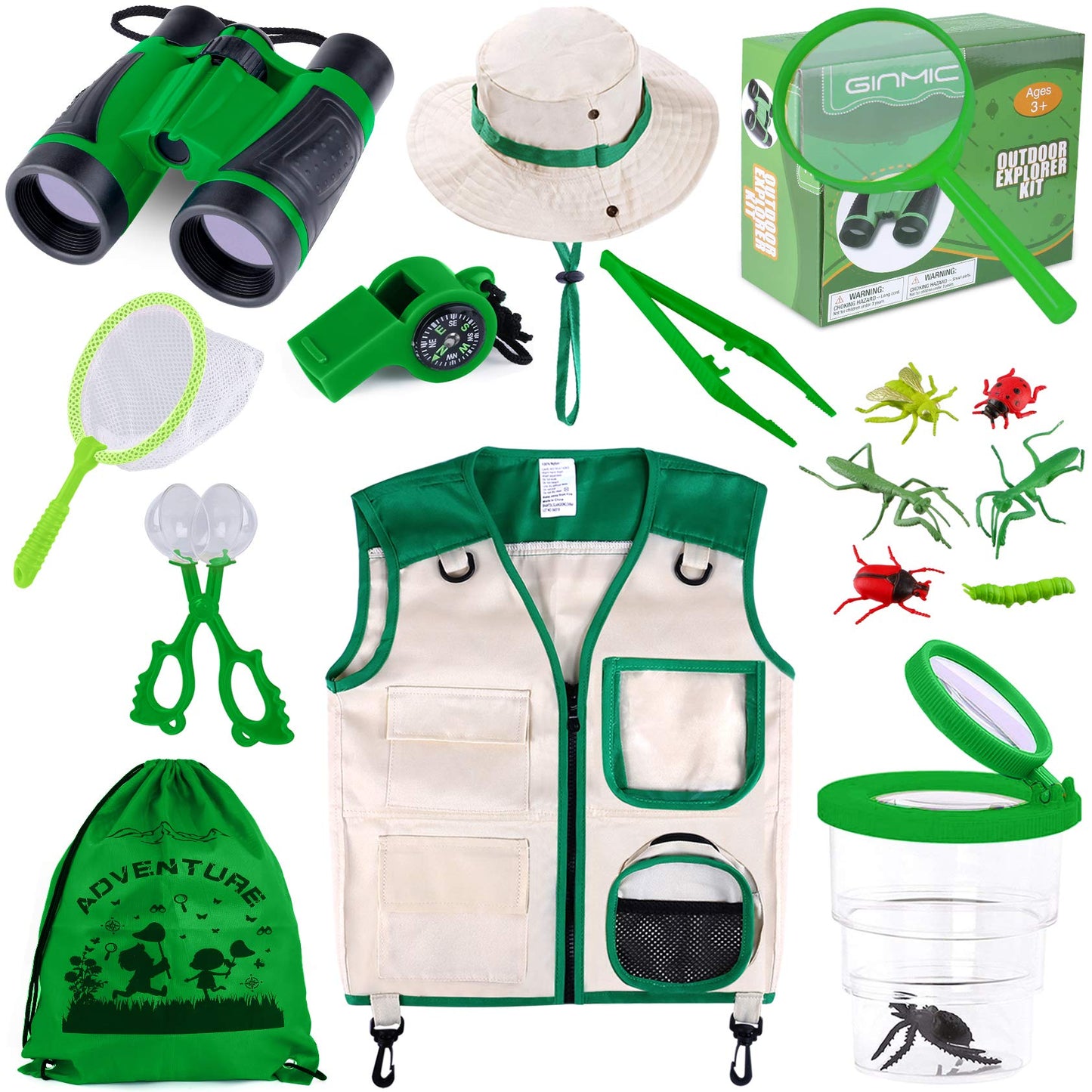 GINMIC Kids Explorer Kit & Bug Catching Kit — 16 Pcs Outdoor Safari Set for Ages 3-12