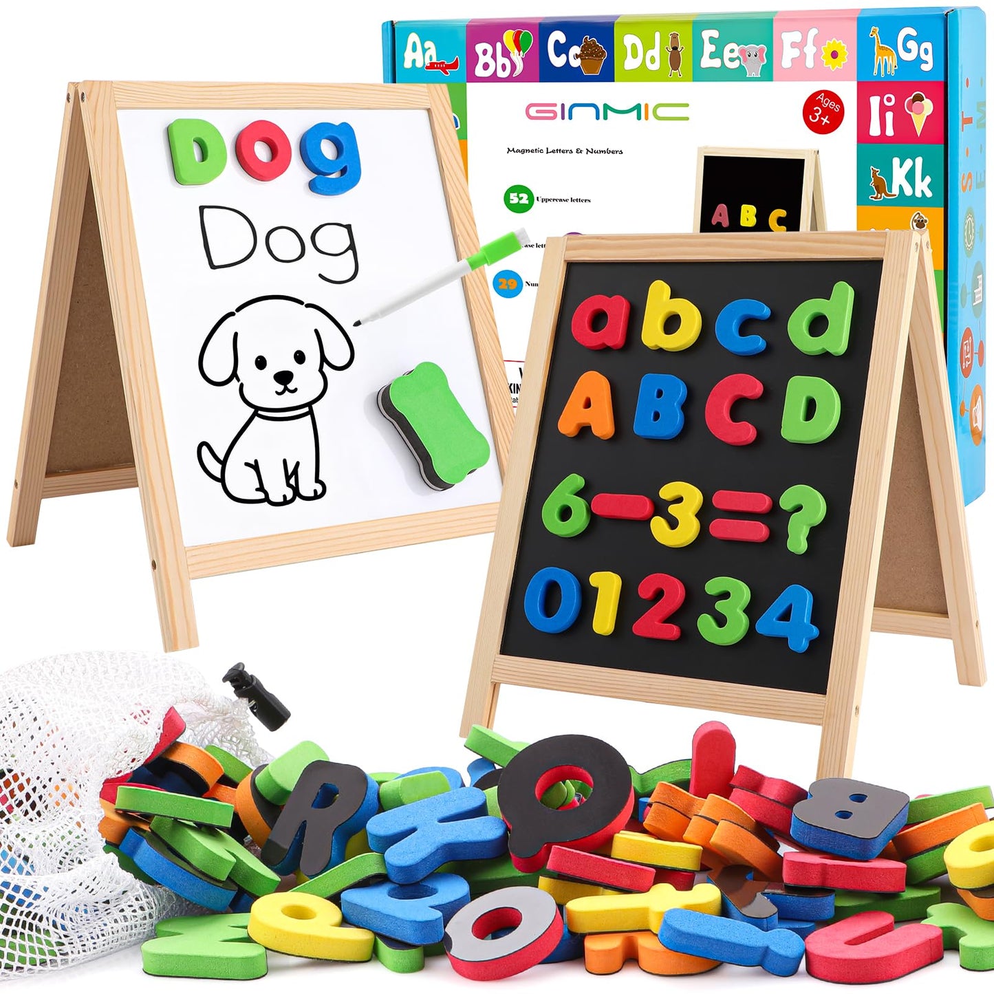 GINMIC Magnetic Letters and Numbers with Magnet Board | Alphabet & Math Symbols