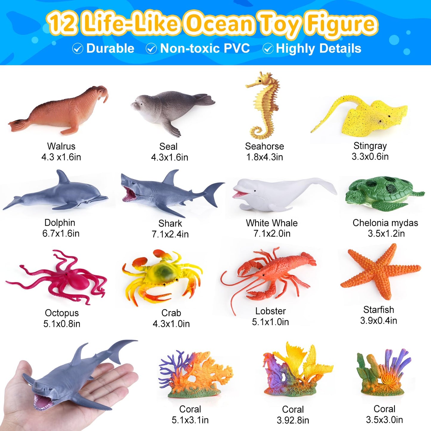 GINMIC Kids Ocean Animals Playset with Large Play Mat – 12 Realistic Sea Creatures