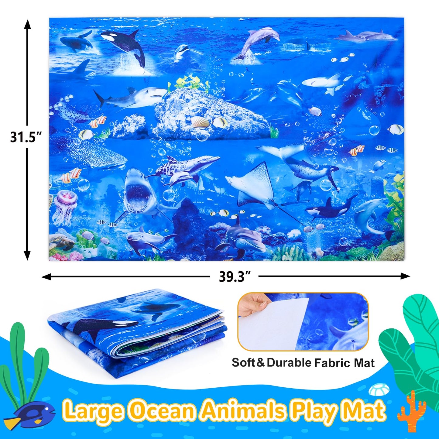 GINMIC Kids Ocean Animals Playset with Large Play Mat – 12 Realistic Sea Creatures
