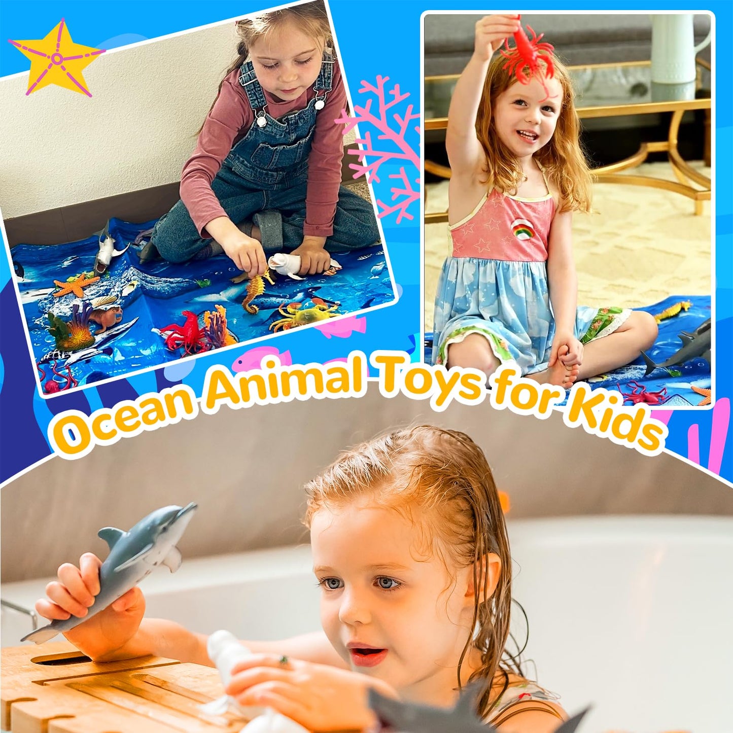 GINMIC Kids Ocean Animals Playset with Large Play Mat – 12 Realistic Sea Creatures