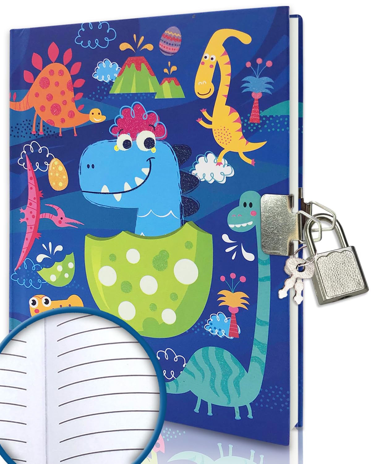 GINMLYDA Boys Diary with Lock — 7x5.25 in, 160 Lined Pages, Blue Dinosaur Journal