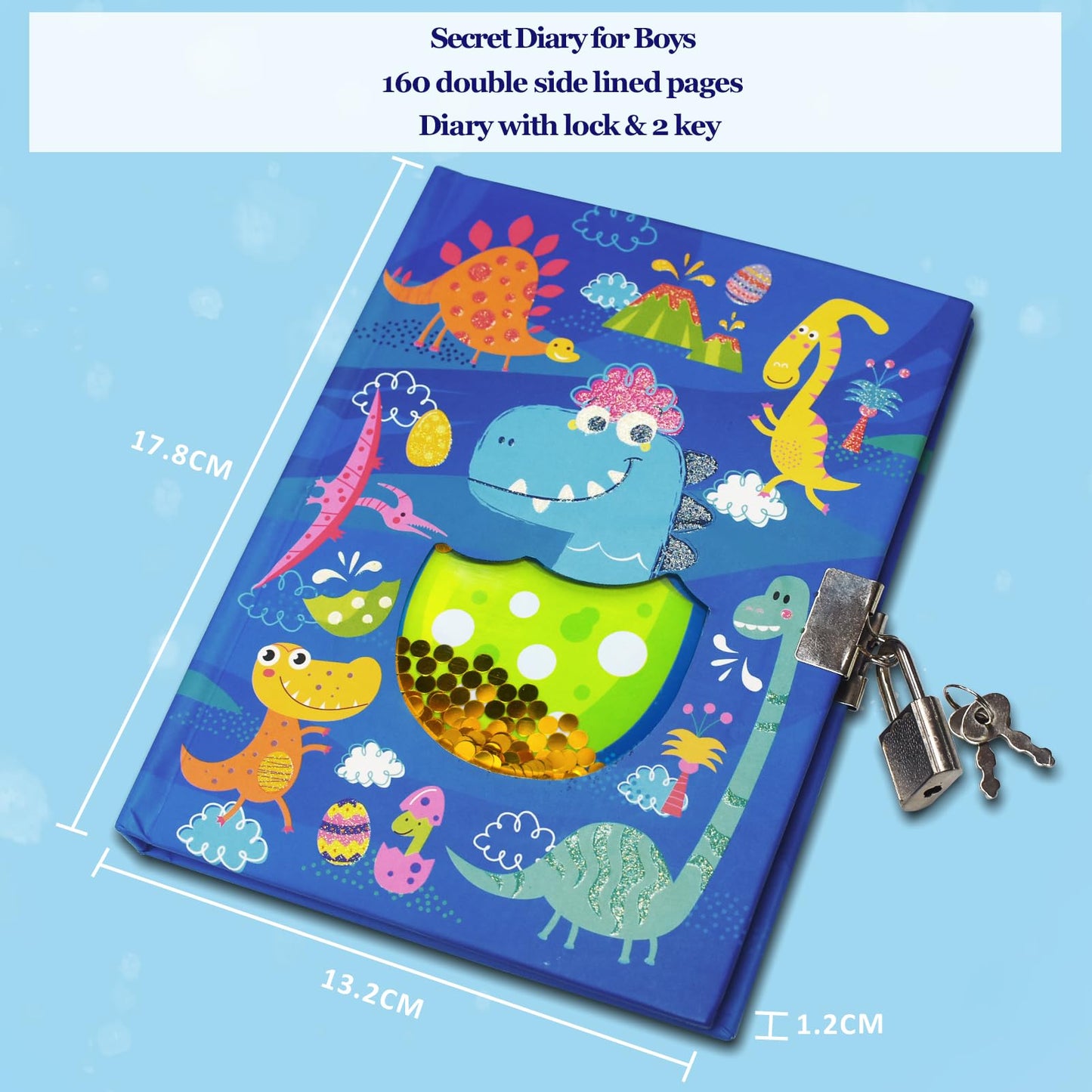 GINMLYDA Boys Diary with Lock – Dinosaur Themed Kids Journal, 160 Pages, 7.1x5.3 inches, Gift for Ages 6-12
