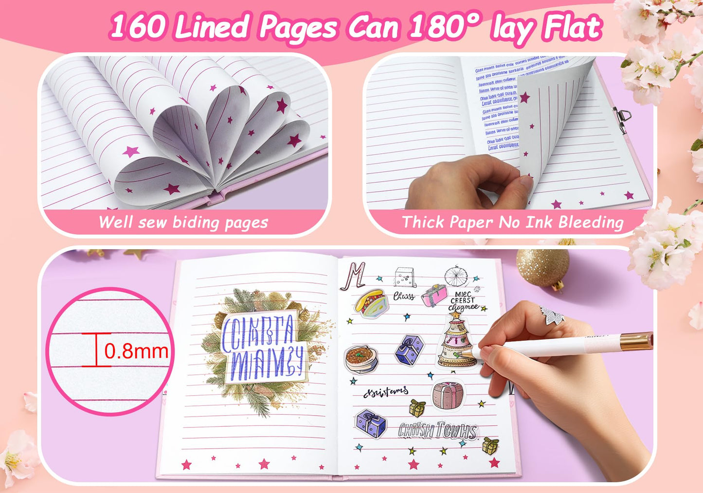 GINMLYDA Cat Diary with Lock for Girls — 7x5.25 Inch, 160 Lined Pages