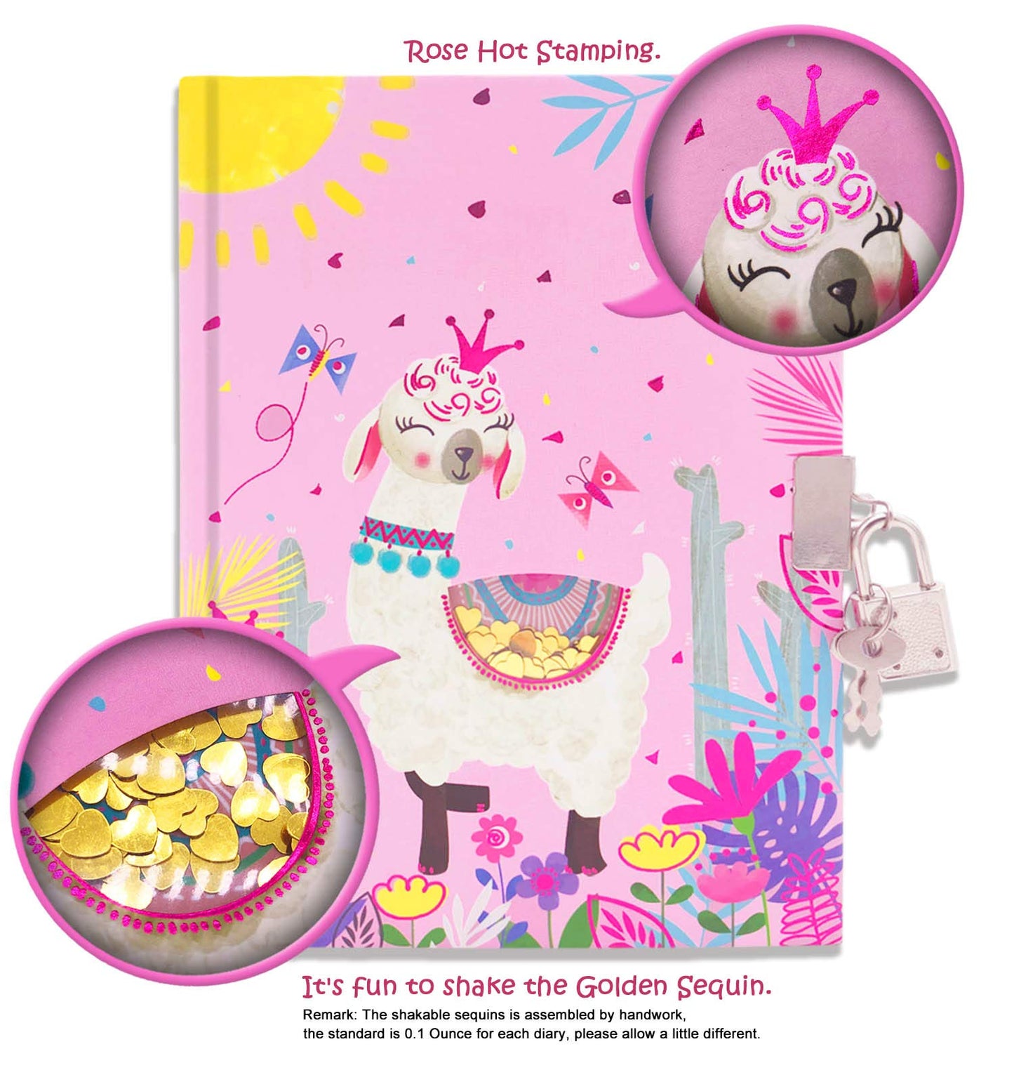 GINMLYDA Girls Diary with Lock for Kids – Alpaca Design, 7.1x5.3 in, 160 Pages