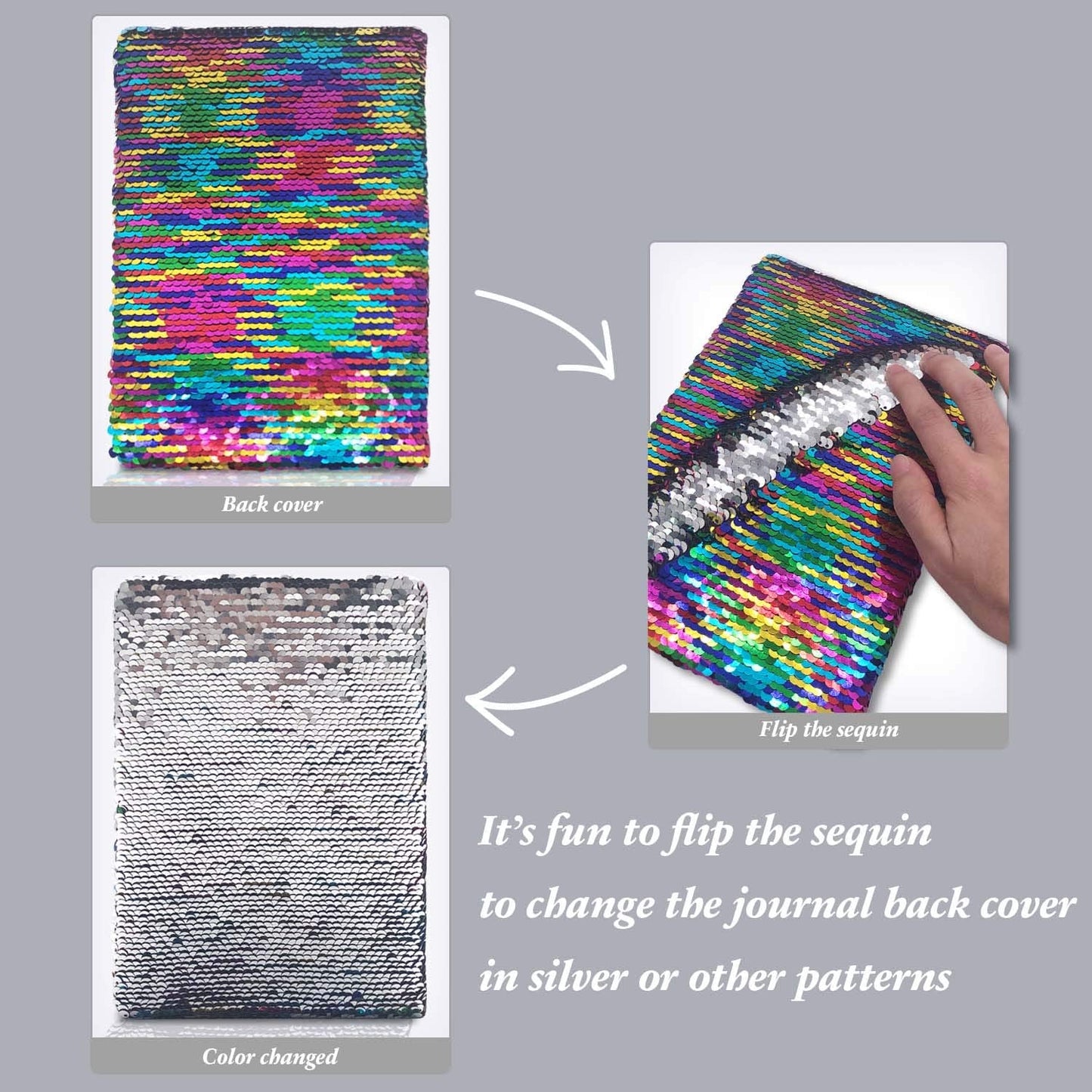 GINMLYDA Sequin Girls Journal for Kids — Reversible Unicorn Sequins, 160 Lined Pages, 8.5x5.5 Inches