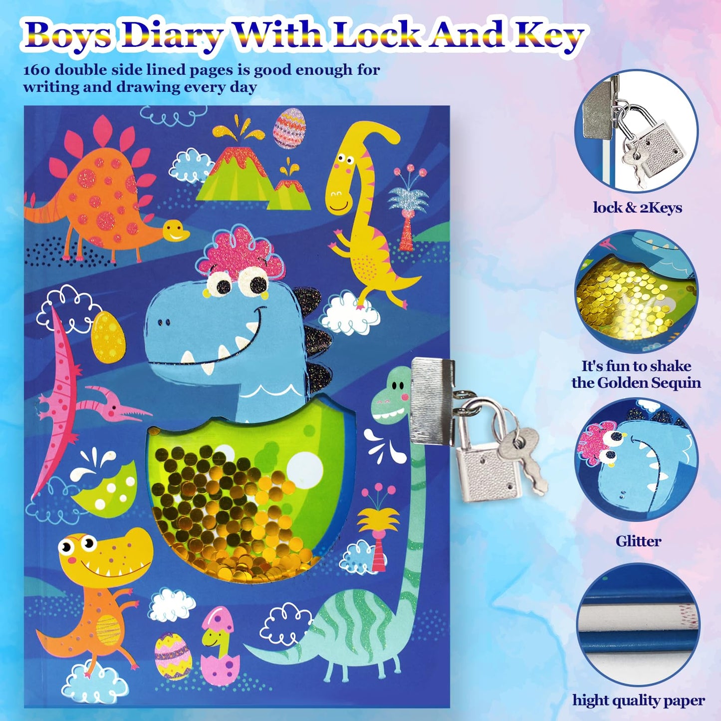 GINMLYDA Boys Diary with Lock – Dinosaur Themed Kids Journal, 160 Pages, 7.1x5.3 inches, Gift for Ages 6-12