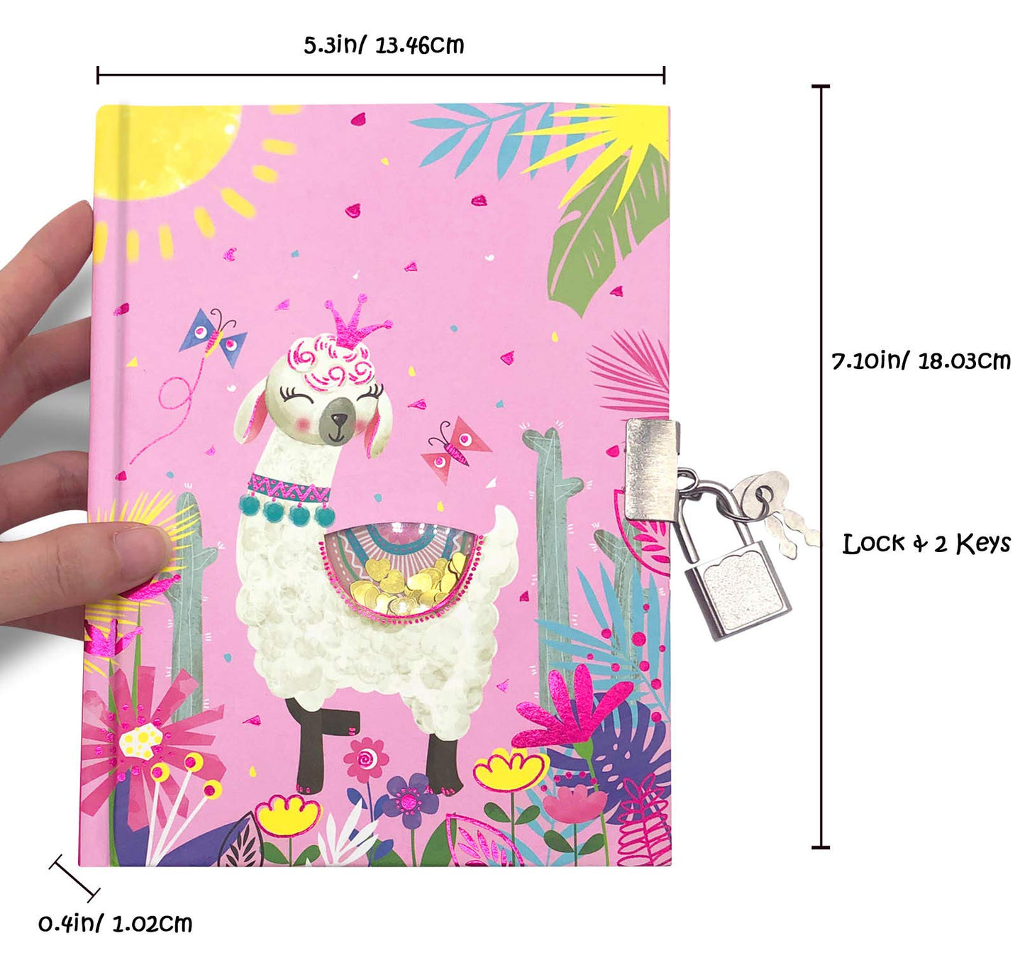 GINMLYDA Girls Diary with Lock for Kids – Alpaca Design, 7.1x5.3 in, 160 Pages