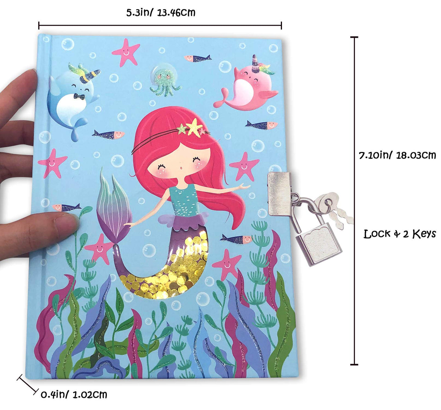 GINMLYDA Girls Diary with Lock – Mermaid Design, 7.1x5.3in, 160 Pages