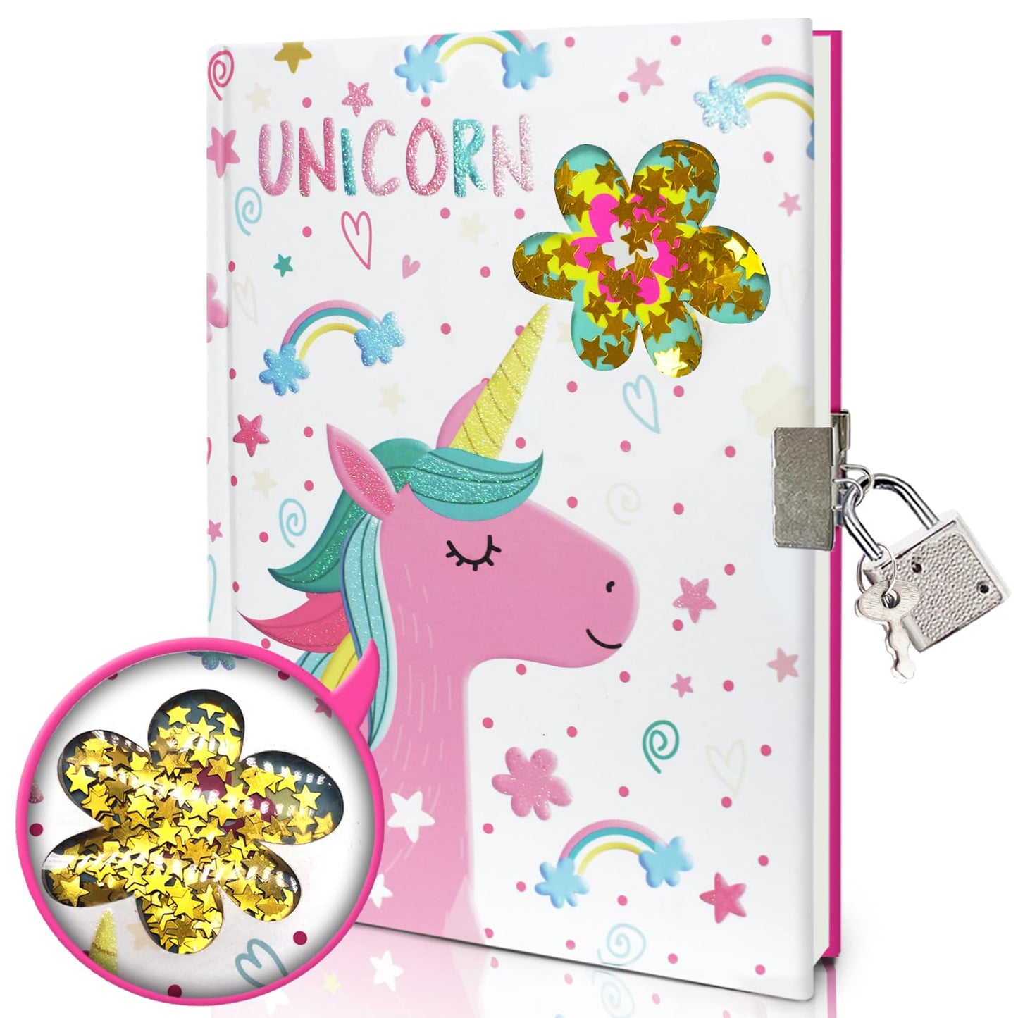 GINMLYDA Girls Diary with Lock – Unicorn Journal 160 Pages, 7.1x5.3, Gift for Kids 6-12