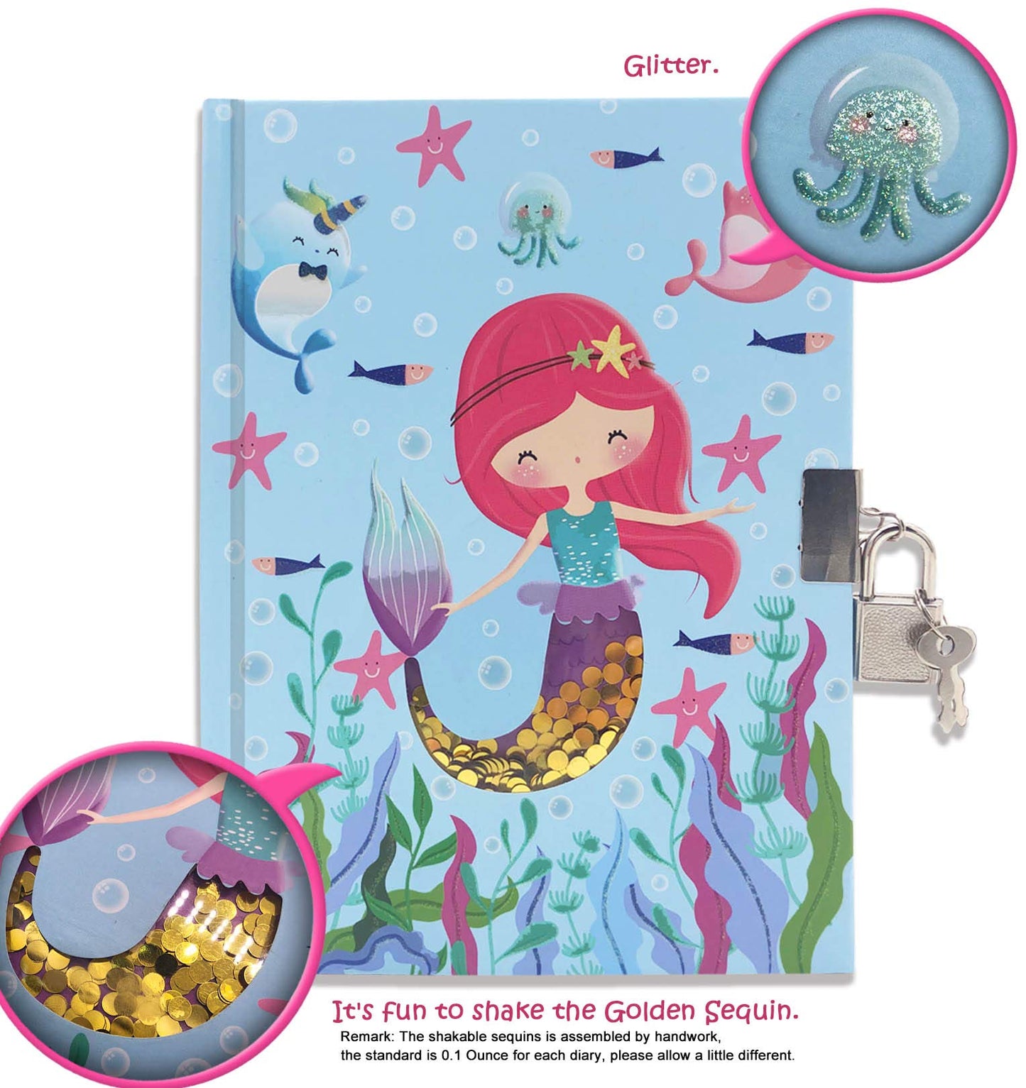 GINMLYDA Girls Diary with Lock – Mermaid Design, 7.1x5.3in, 160 Pages