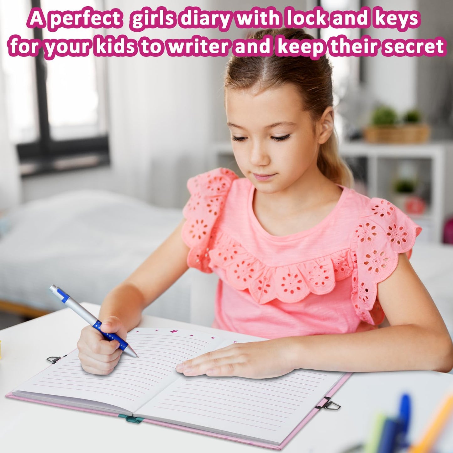 GINMLYDA Girls Diary with Lock – Pink Doughnut Journal for Kids, 7.1x5.3, 160 Pages