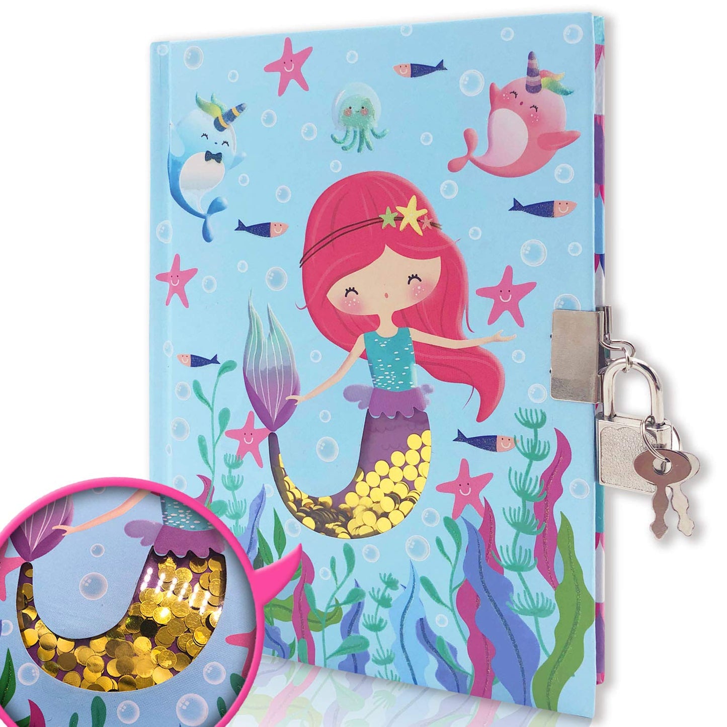 GINMLYDA Girls Diary with Lock – Mermaid Design, 7.1x5.3in, 160 Pages