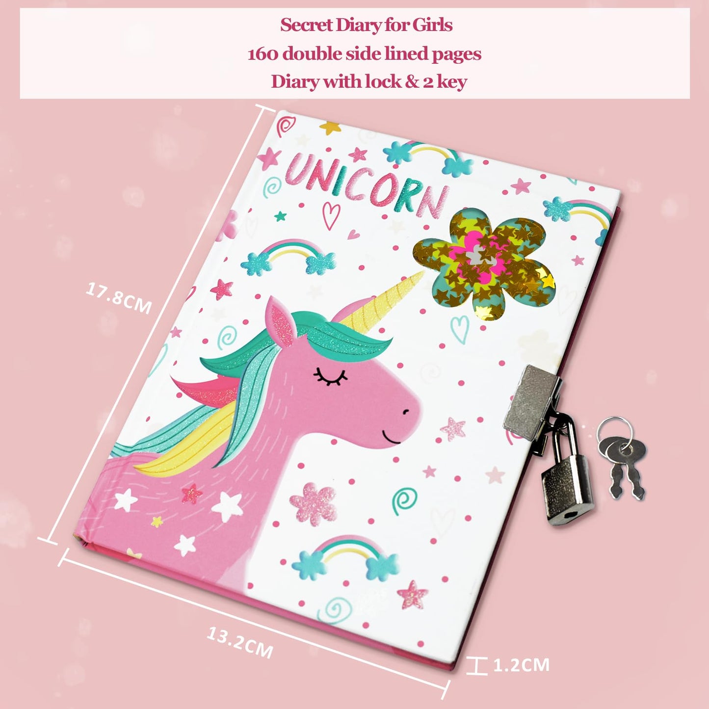 GINMLYDA Girls Diary with Lock – Unicorn Journal 160 Pages, 7.1x5.3, Gift for Kids 6-12