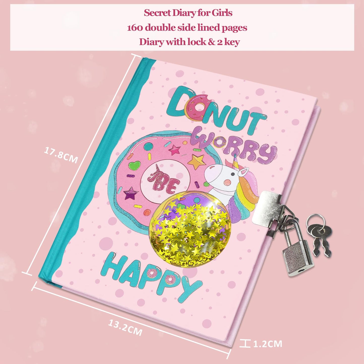 GINMLYDA Girls Diary with Lock – Pink Doughnut Journal for Kids, 7.1x5.3, 160 Pages