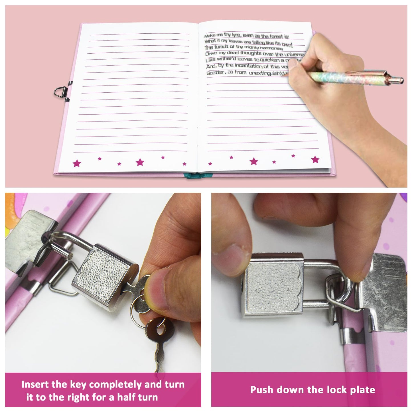 GINMLYDA Girls Diary with Lock – Pink Doughnut Journal for Kids, 7.1x5.3, 160 Pages