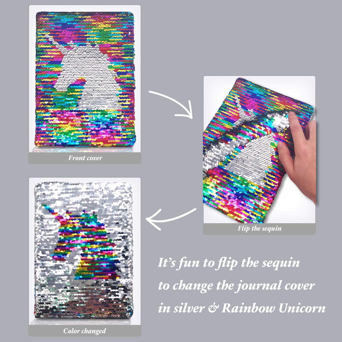 GINMLYDA Sequin Girls Journal for Kids — Reversible Unicorn Sequins, 160 Lined Pages, 8.5x5.5 Inches