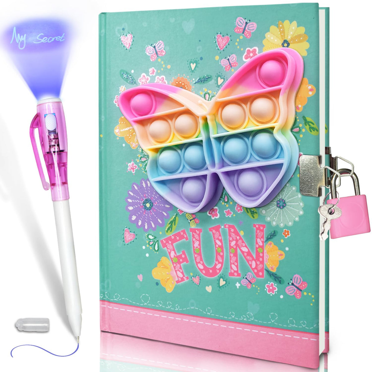 GINMLYDA Pop Girls Diary with Lock & Invisible Ink Pen – 7.5x5.4 Inch Kids Journal Gift