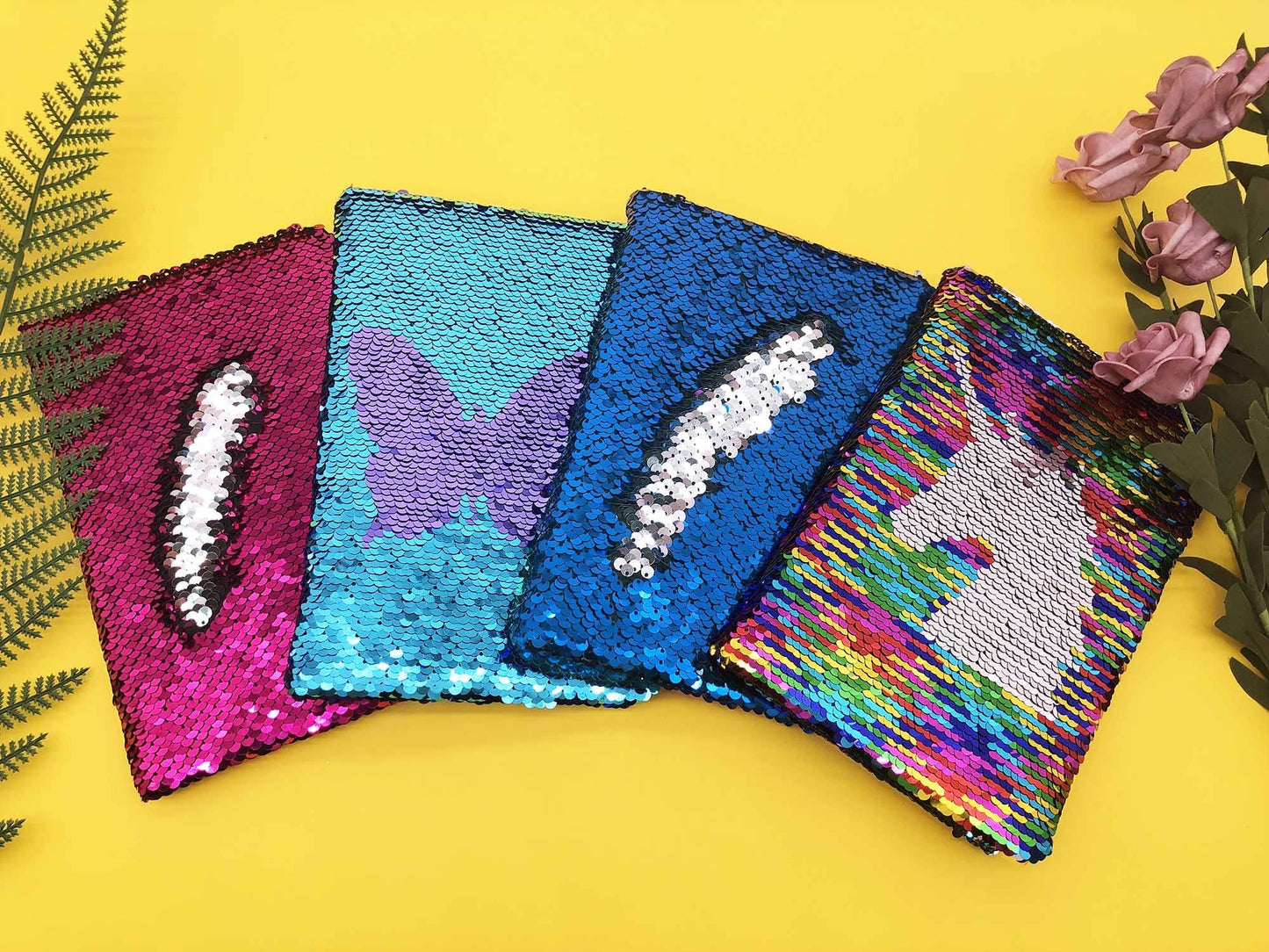 GINMLYDA Sequin Girls Journal for Kids – Butterfly Reversible Flip, 160 Lined Pages, 8.25x5.5 Inches, Purple-Blue
